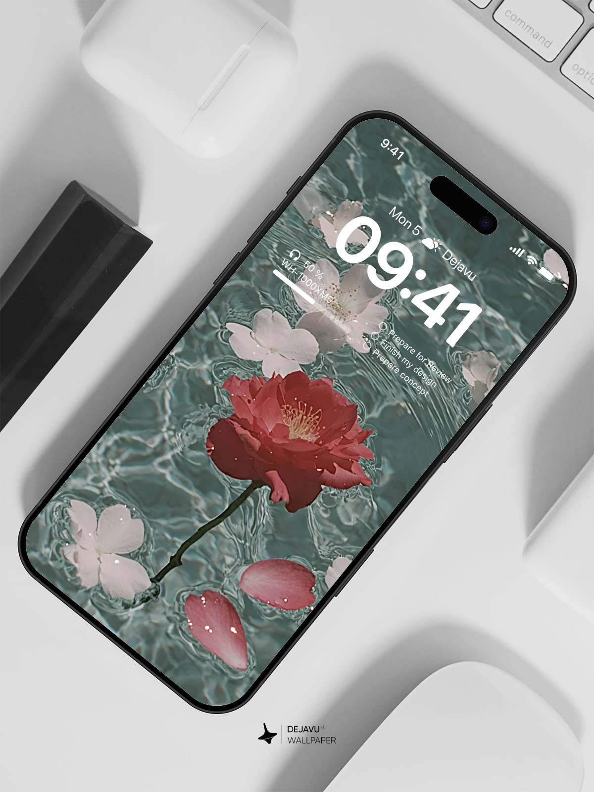 Floating Red and White Petals Wallpaper 4K for iPhone Lock Screen
