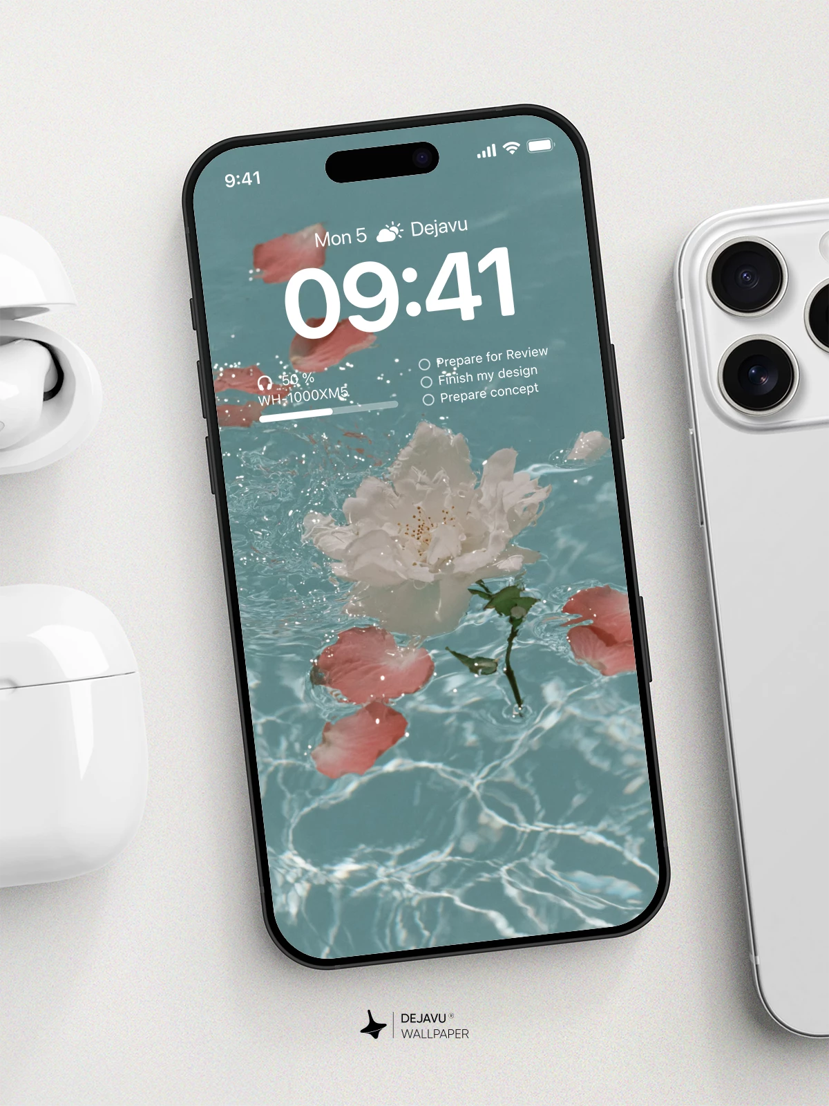 Pink Flower Petals Water Ripple Wallpaper 4K for iPhone Lock Screen