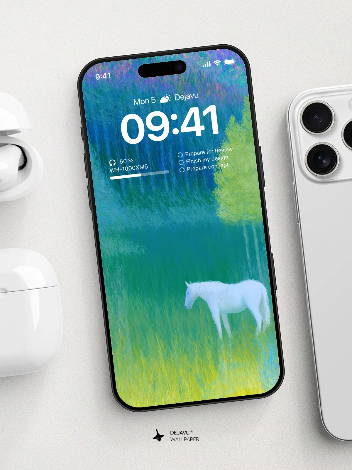 White Horse in Green Field 4K Wallpaper for iPhone Lock Screen