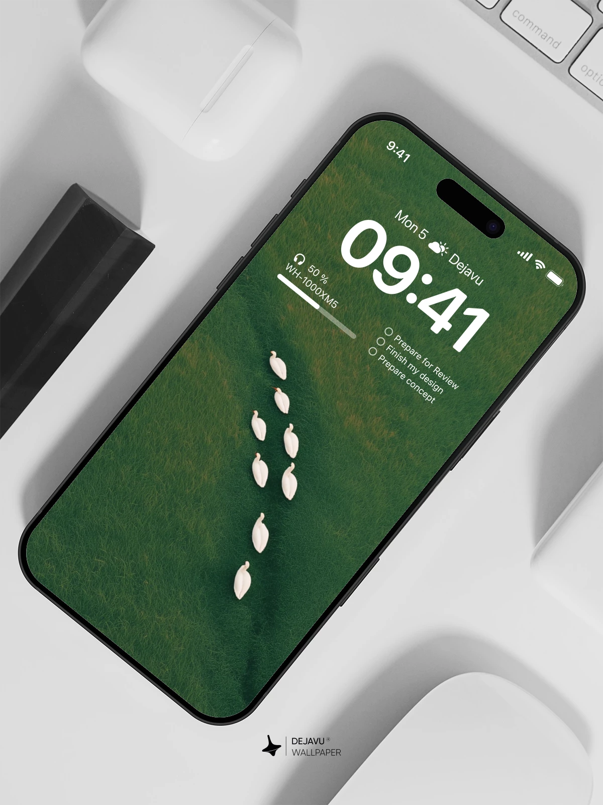 White Geese in Green Field 4K Wallpaper for iPhone Lock Screen