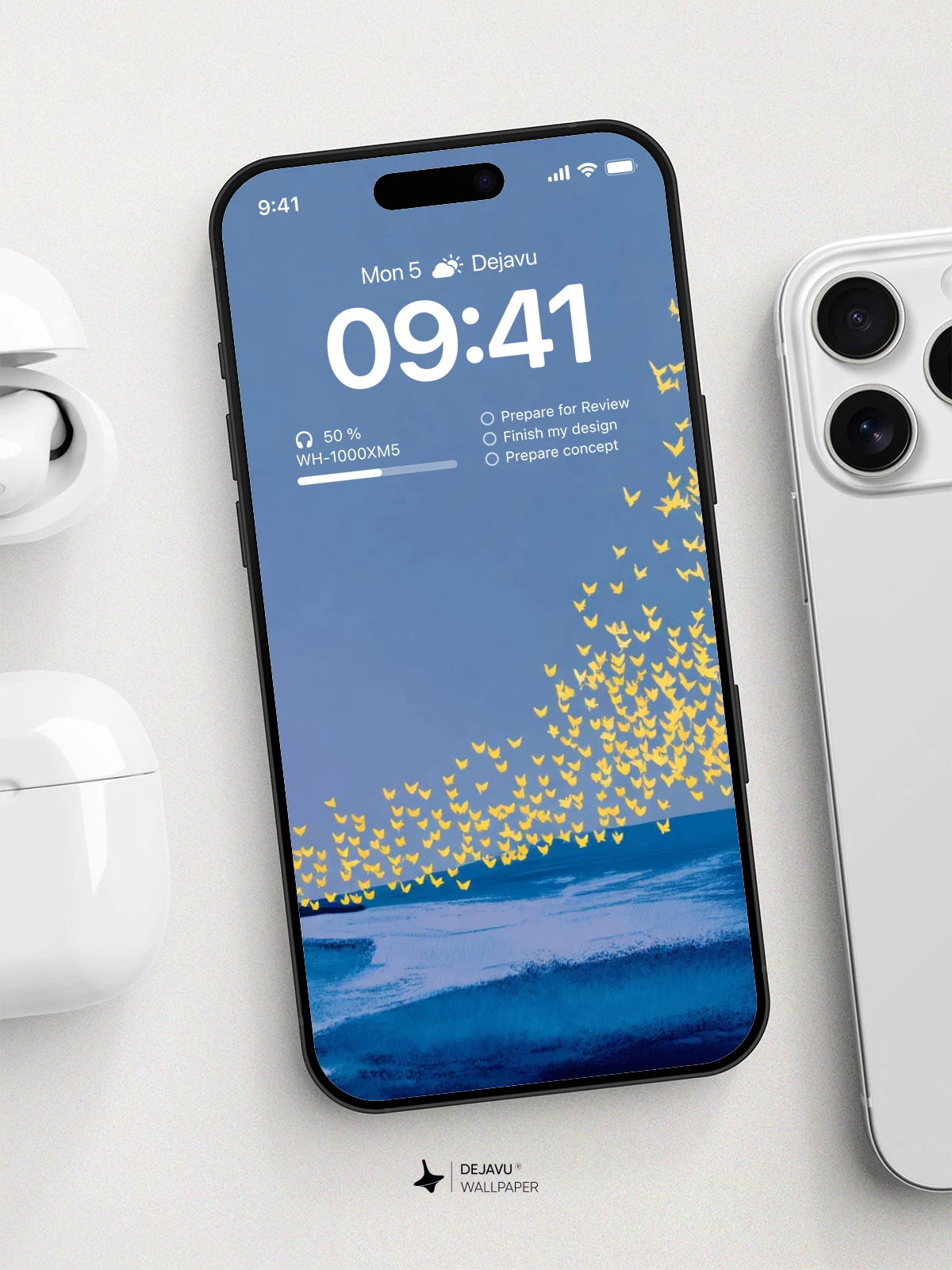 Yellow Birds Flying Over Ocean Wallpaper 4K for iPhone Lock Screen