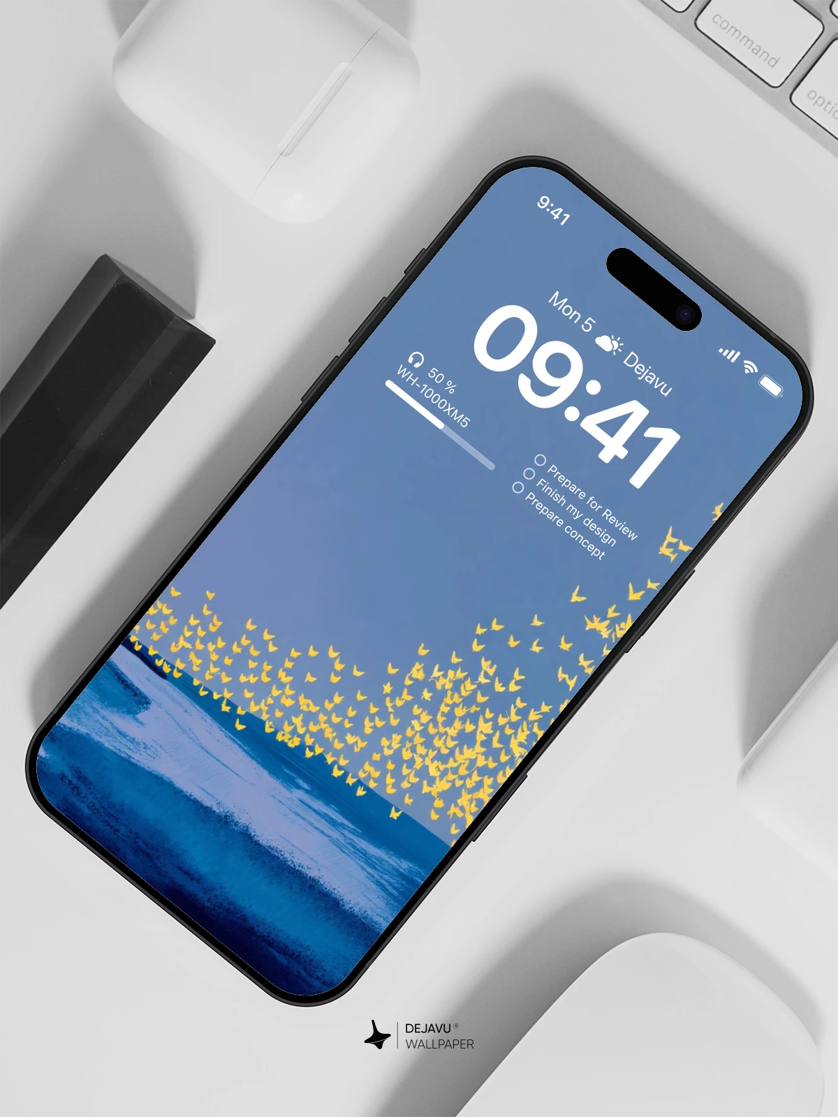Yellow Birds Flying Over Ocean Wallpaper 4K for iPhone Lock Screen