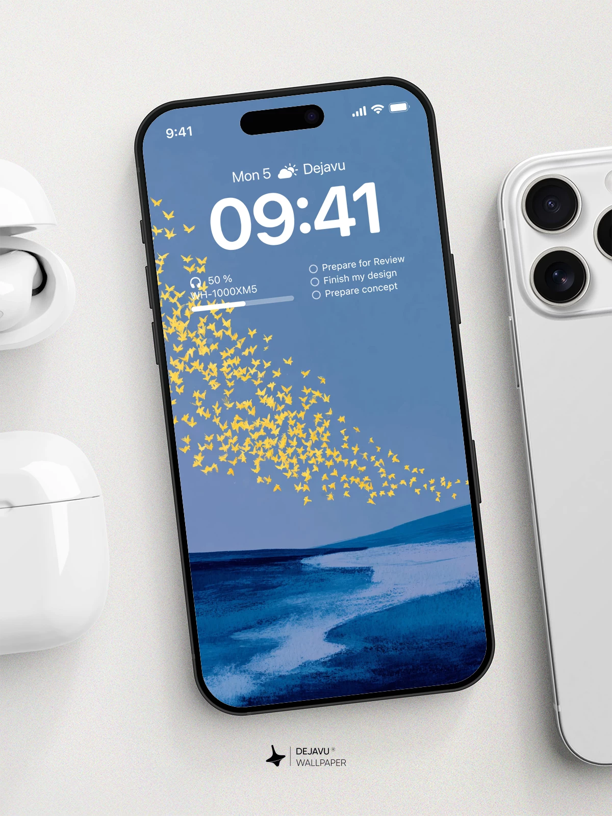 Yellow Birds Flying Over Blue Ocean Wallpaper 4K for Mobile Background