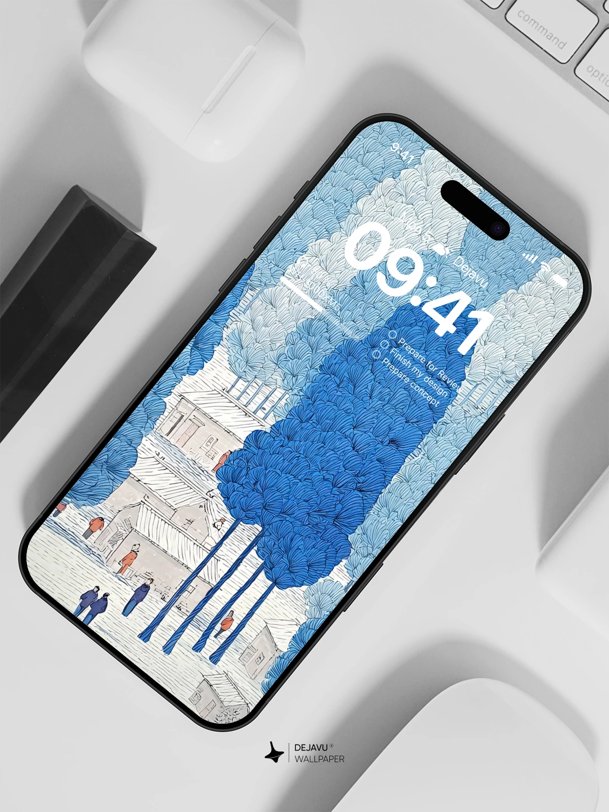 Blue Trees Village Wallpaper 4K for iPhone Lock Screen