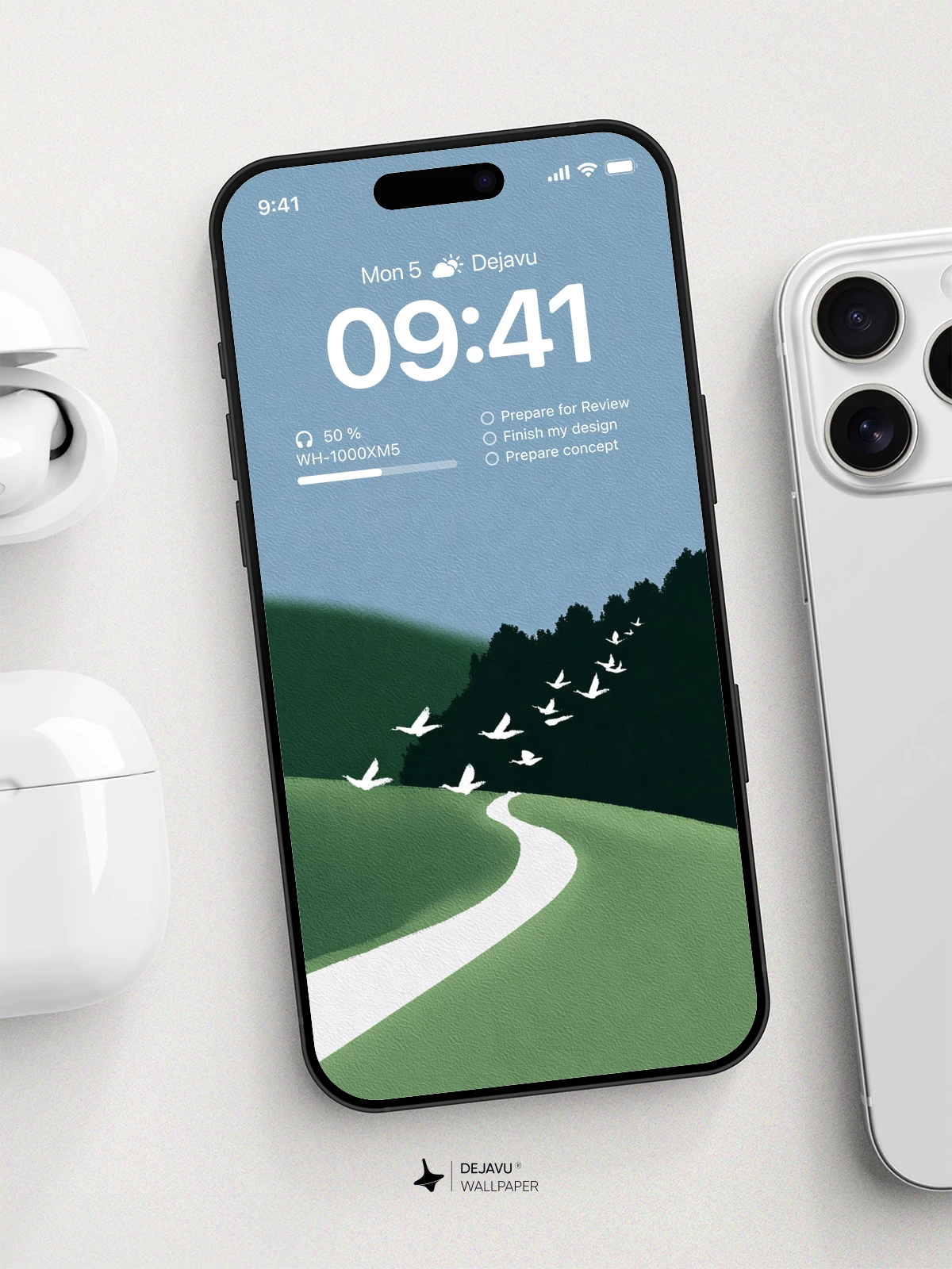 Green Hills and White Birds Wallpaper 4K for iPhone Lock Screen