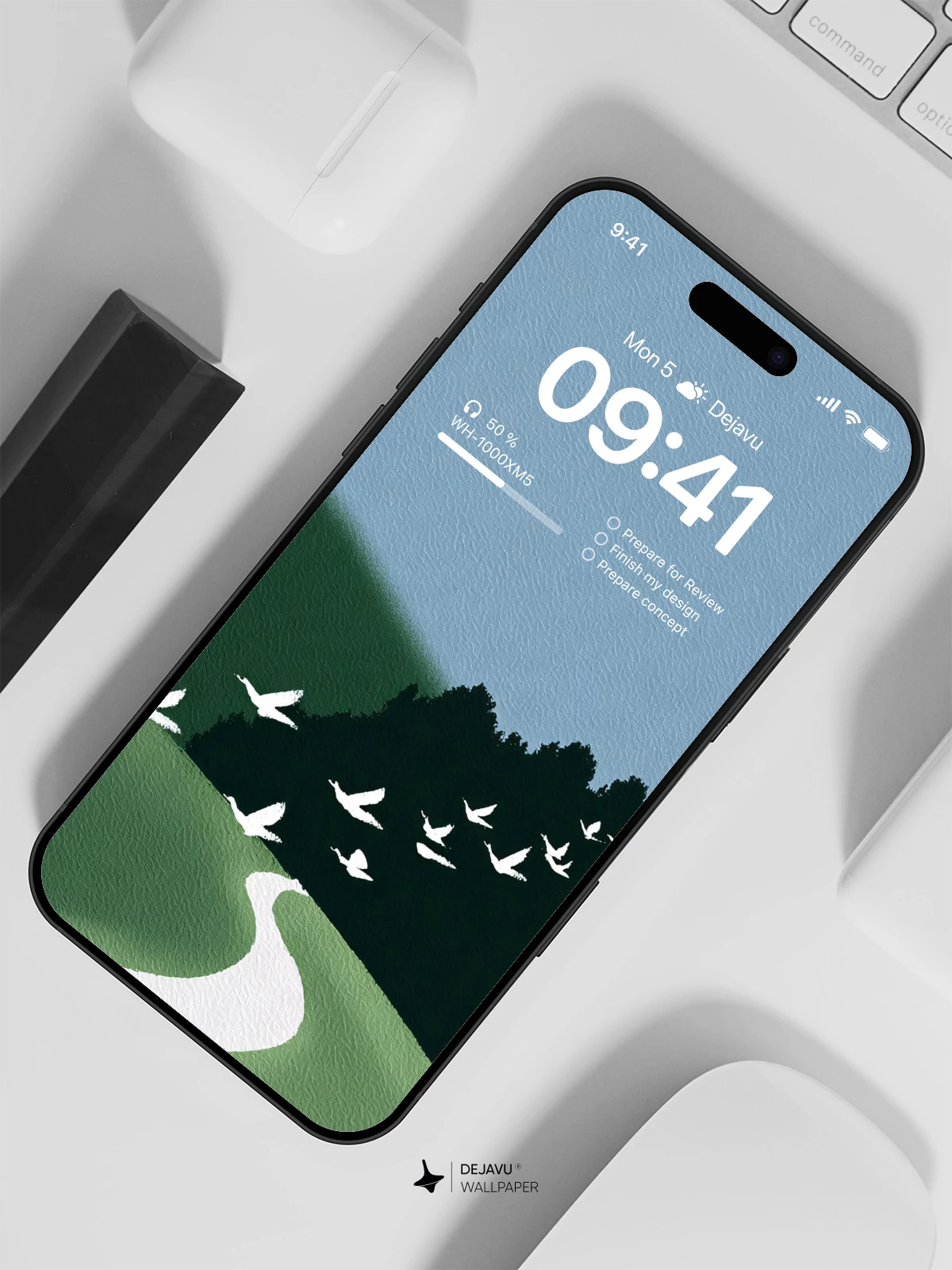 Green Hills and White Birds Wallpaper 4K for iPhone Lock Screen