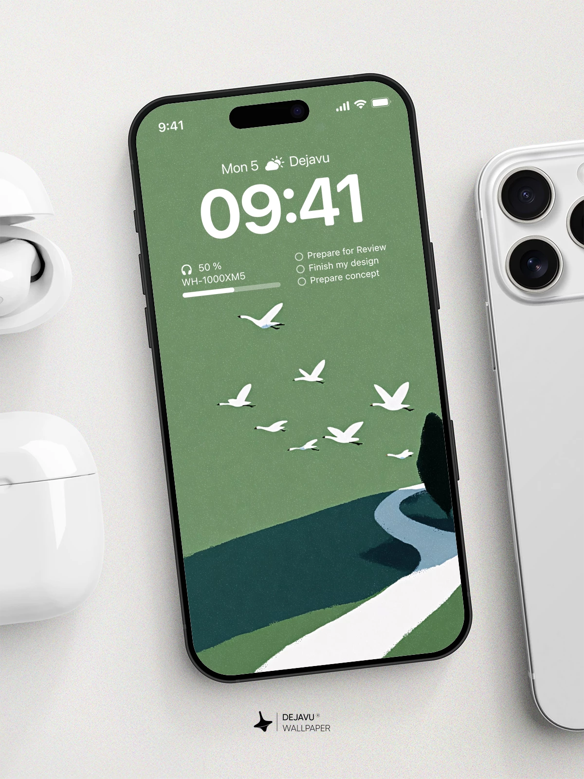 Minimal Green Landscape Wallpaper 4K for iPhone Lock Screen