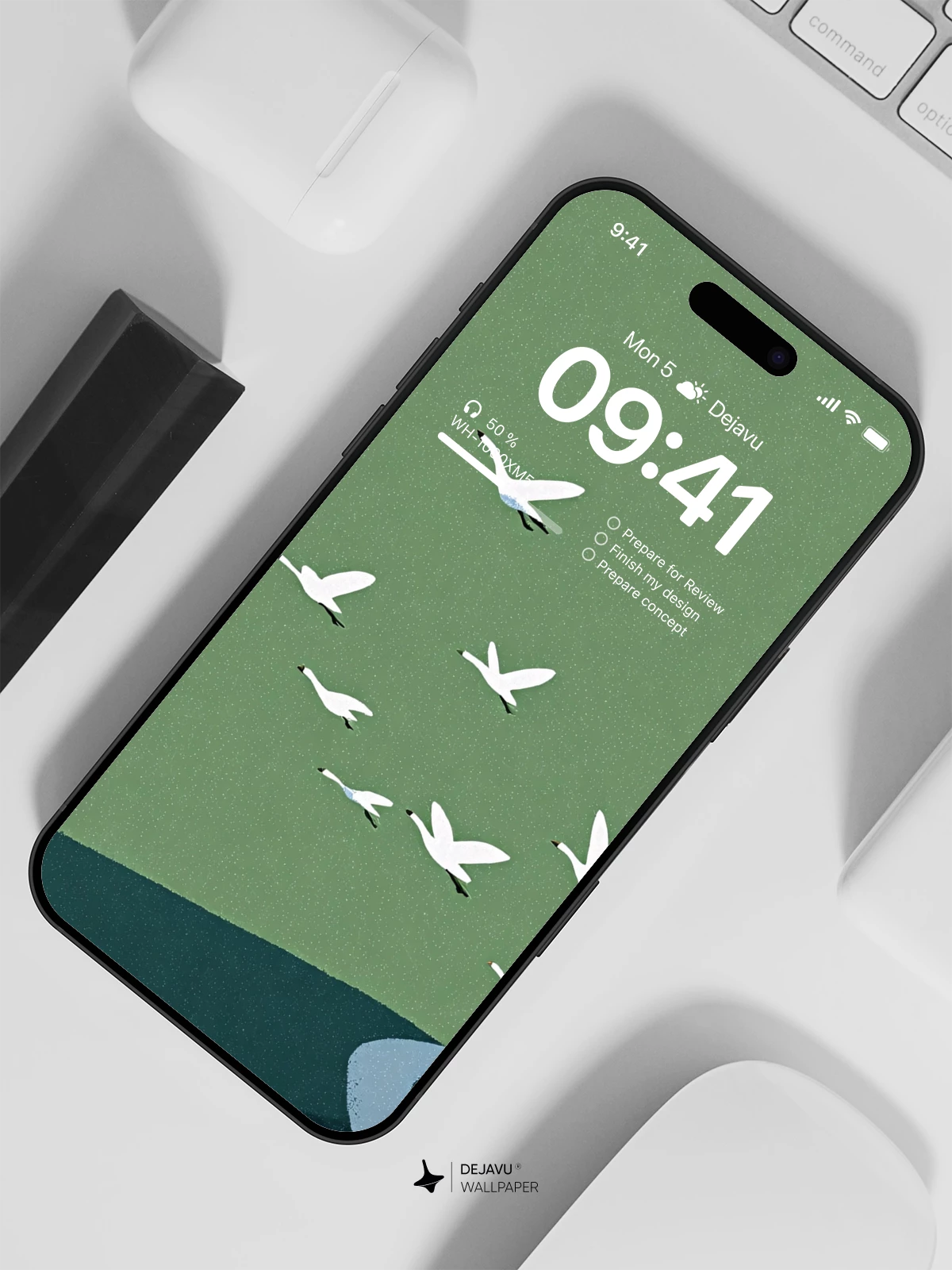 Minimal Green Landscape Wallpaper 4K for iPhone Lock Screen