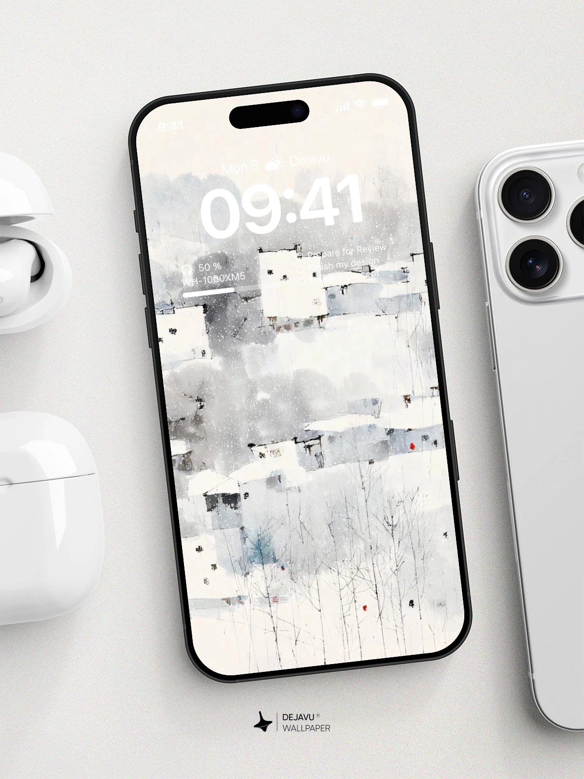 Minimal Ink Village Wallpaper 4K for iPhone Lock Screen