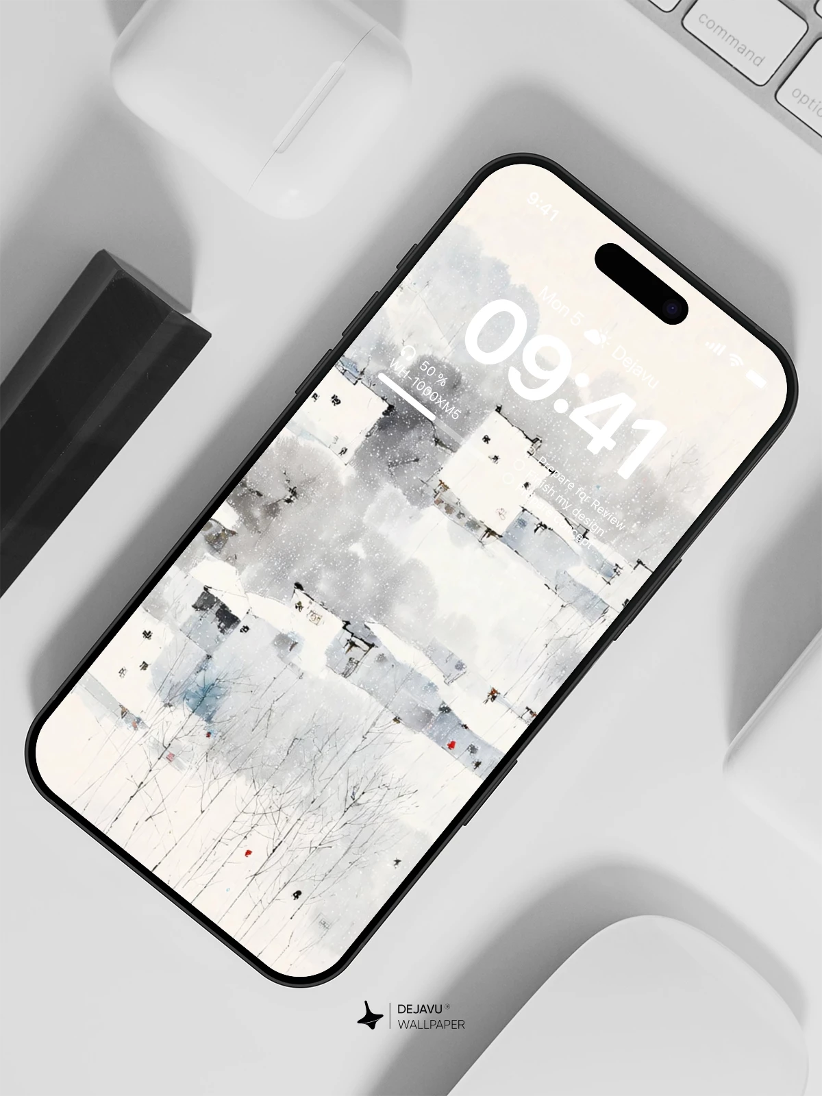 Minimal Ink Village Wallpaper 4K for iPhone Lock Screen