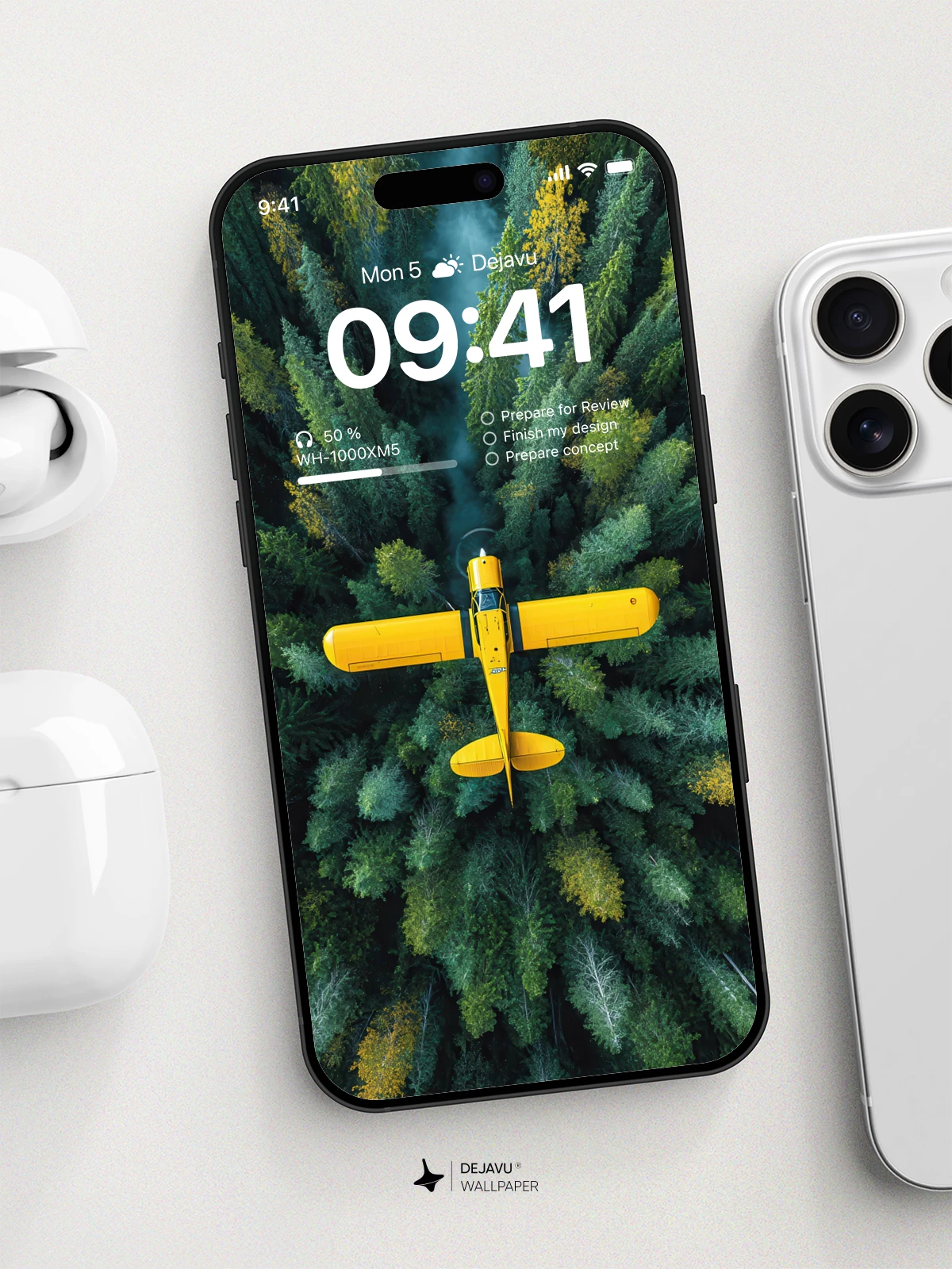 Yellow Plane Forest Wallpaper 4K for iPhone Lock Screen