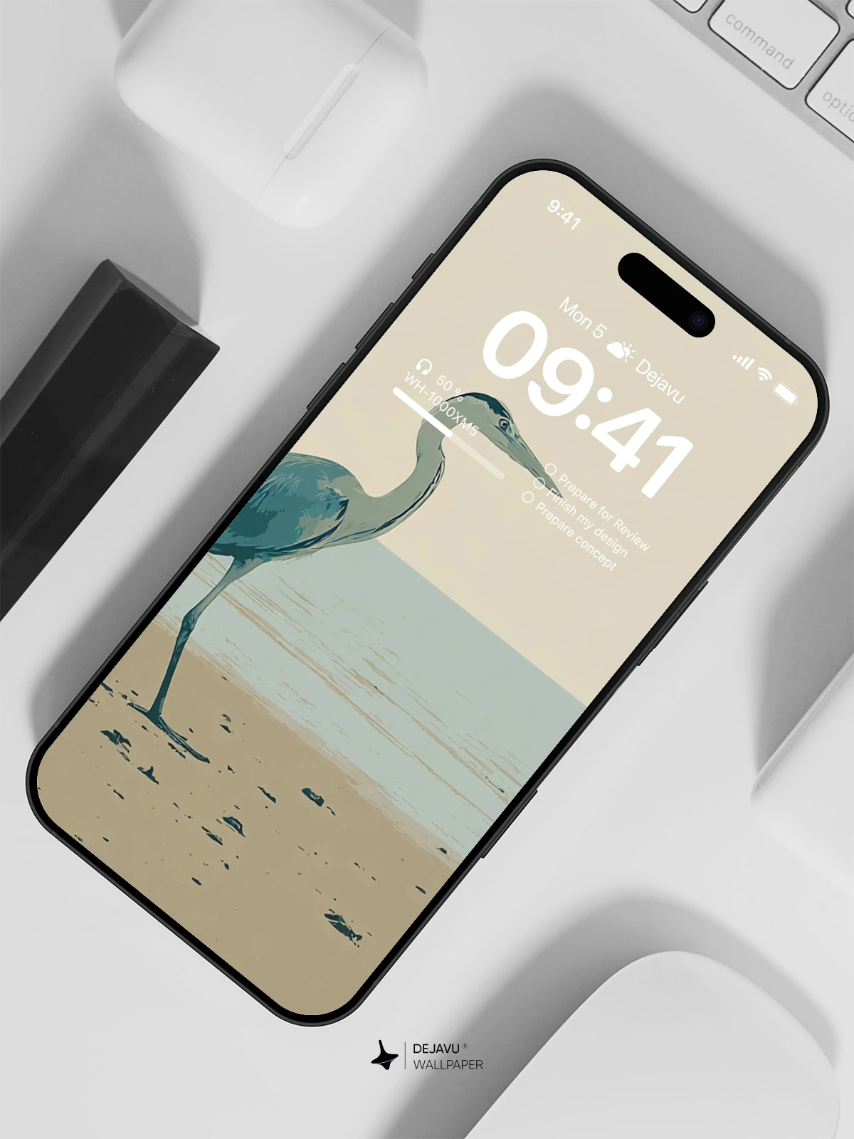 苍鹭海滩壁纸 4K Minimal Lock Screen Wallpaper