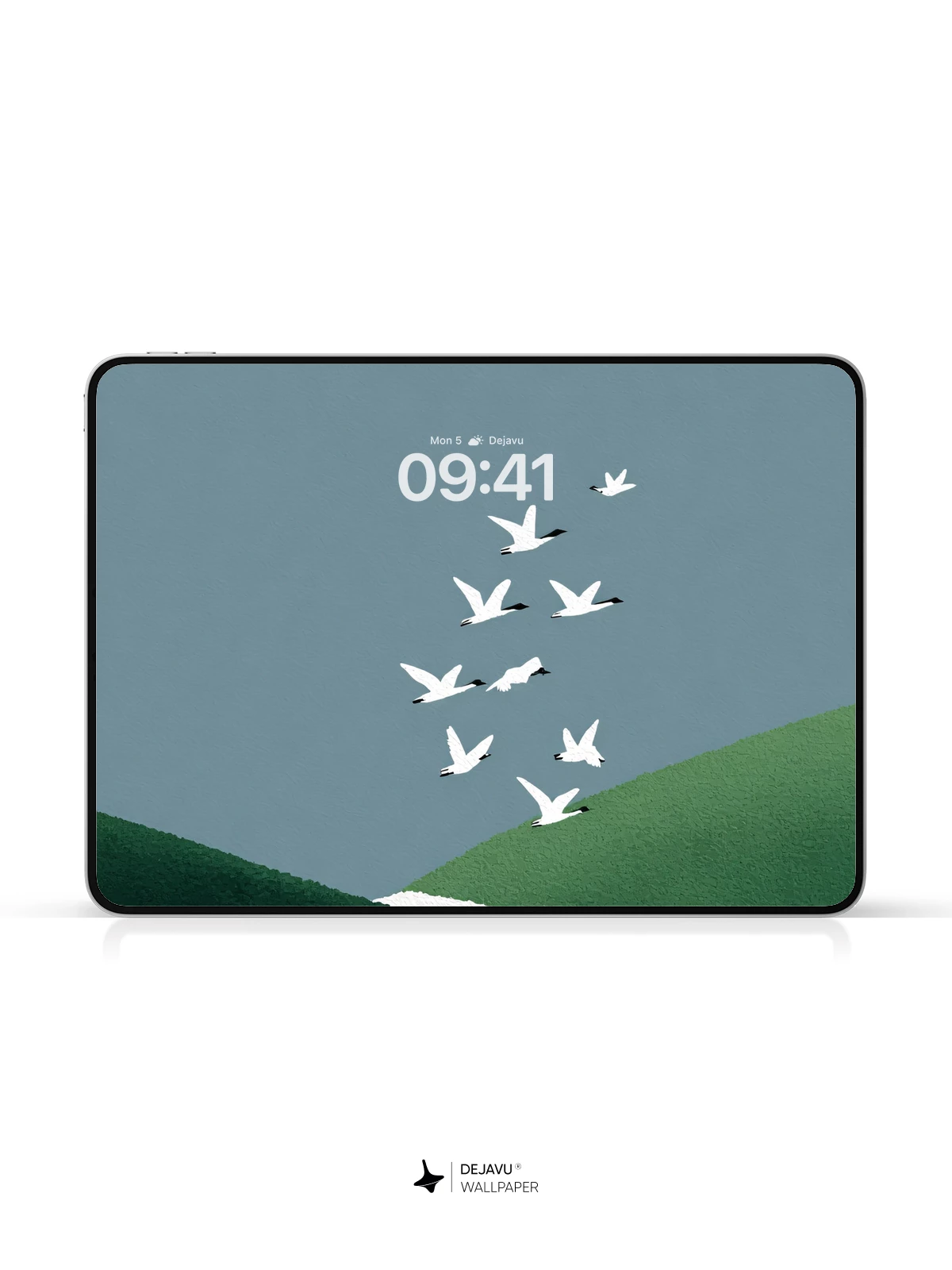 Minimalist Green Hills and Birds Wallpaper 4K for iPhone Lock Screen
