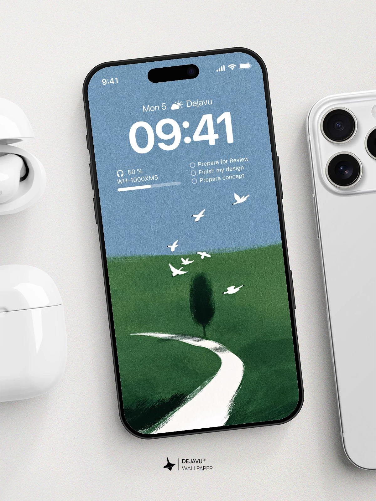 Minimal Green Landscape Wallpaper 4K for iPhone Lock Screen