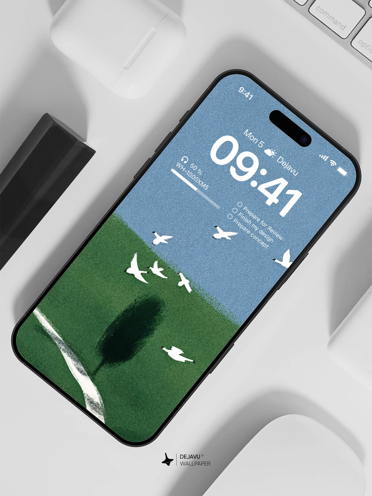 Minimal Green Landscape Wallpaper 4K for iPhone Lock Screen
