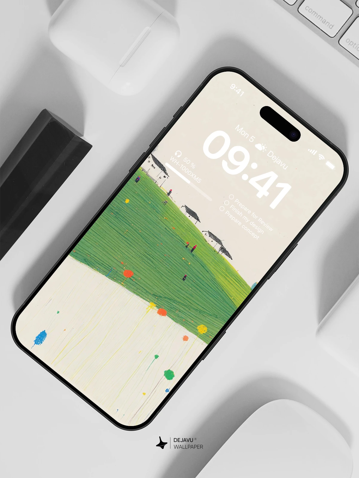 Minimalist Green Hill Landscape Wallpaper 4K for iPhone Lock Screen