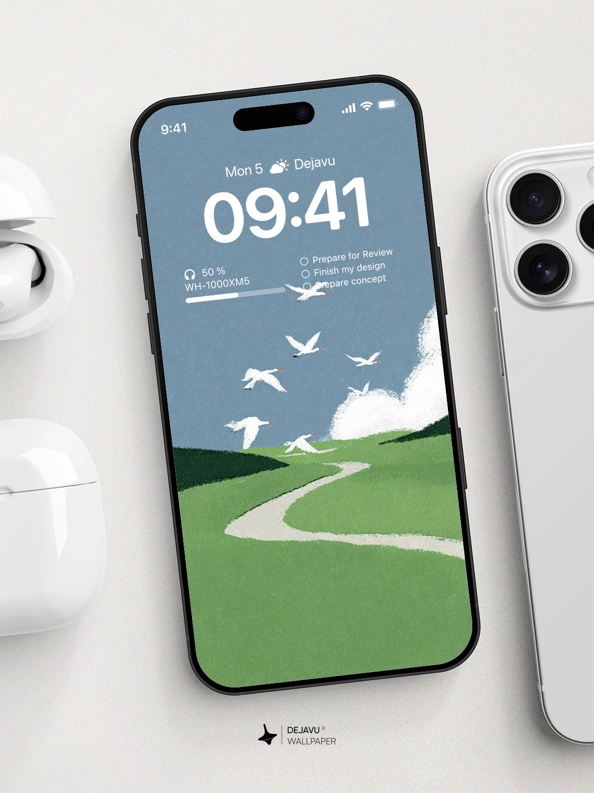 Green Hills and Birds Wallpaper 4K for iPhone Lock Screen