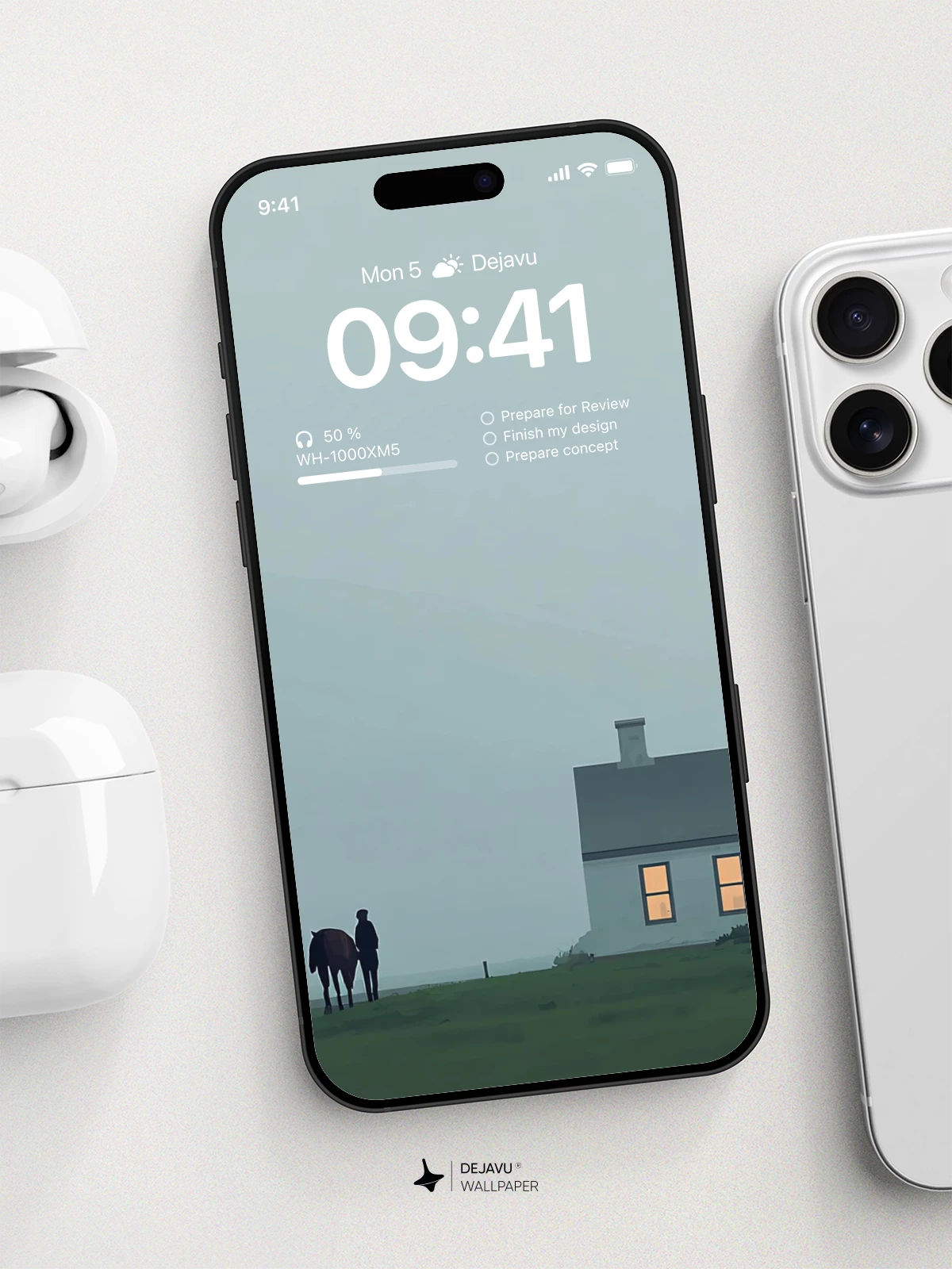 Foggy House with Horse Wallpaper 4K for iPhone Lock Screen