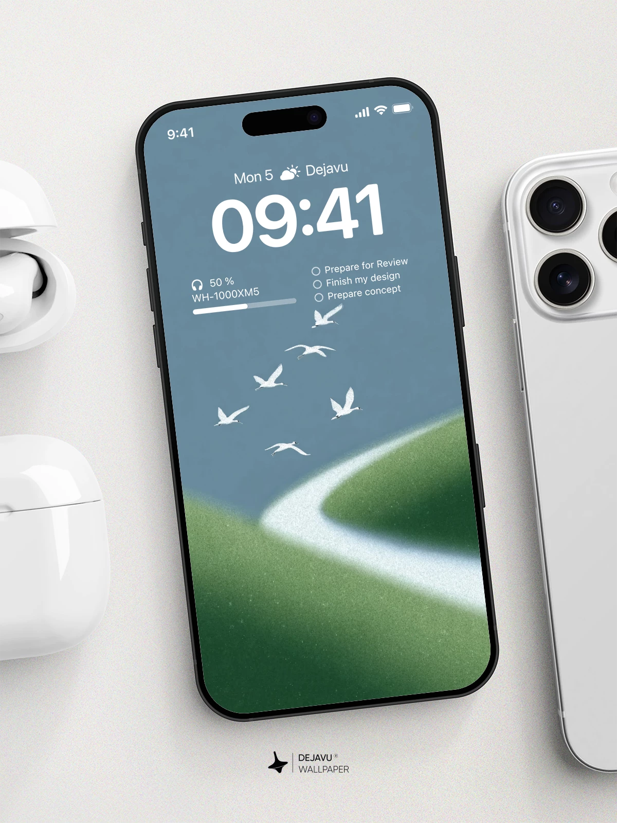White Birds Flying Over Green Hills Wallpaper 4K for Mobile Background