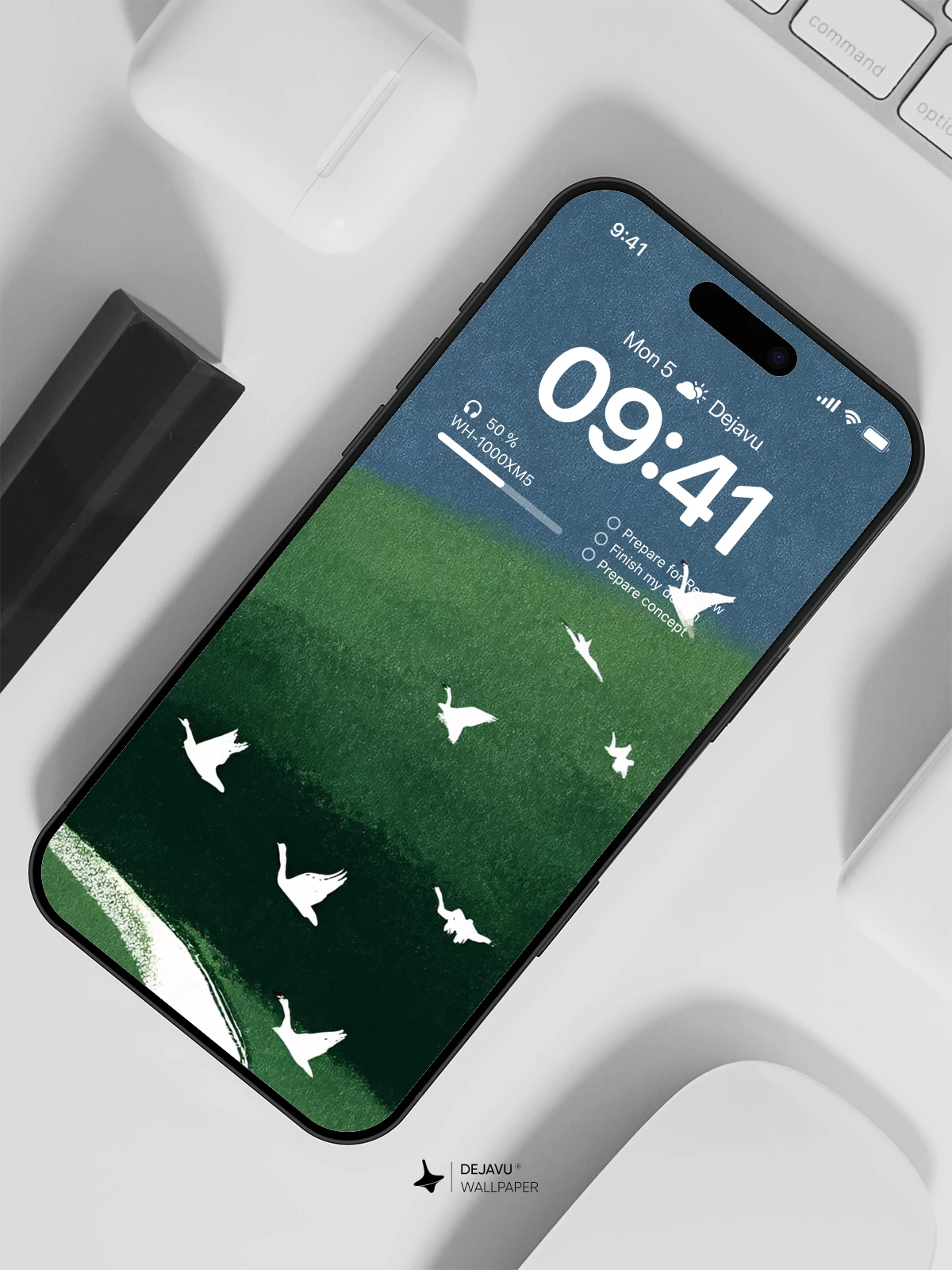Minimal Green Hill and Birds Wallpaper 4K for iPhone Lock Screen