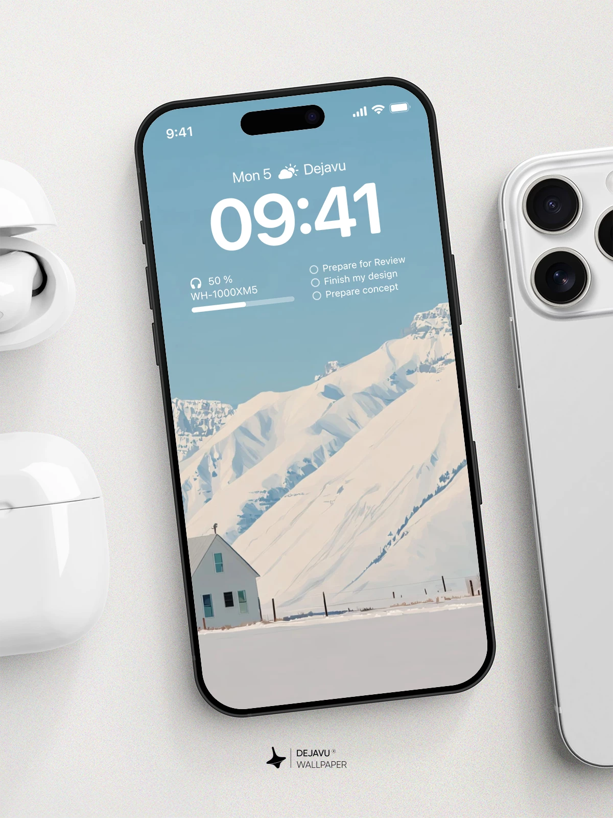 Snowy Mountain Cabin Wallpaper 4K Minimal Lock Screen Wallpaper