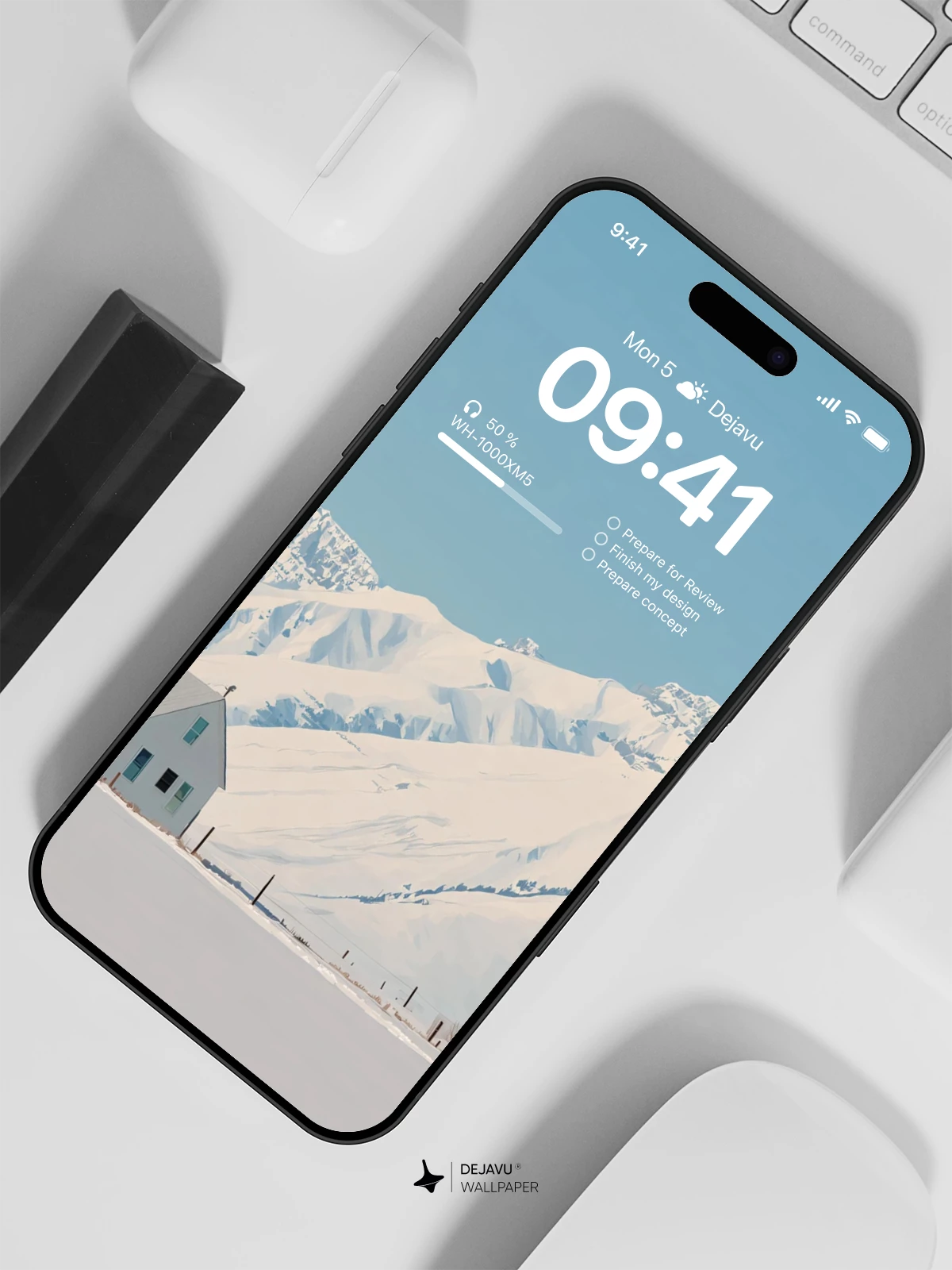 Snowy Mountain Cabin Wallpaper 4K Minimal Lock Screen Wallpaper