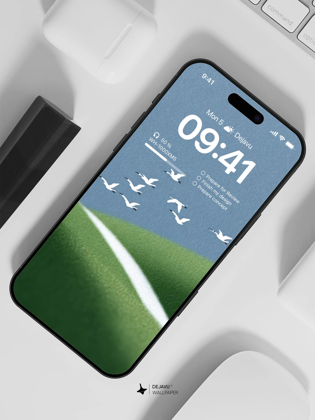 Green Hills with White Birds Wallpaper 4K for iPhone Lock Screen
