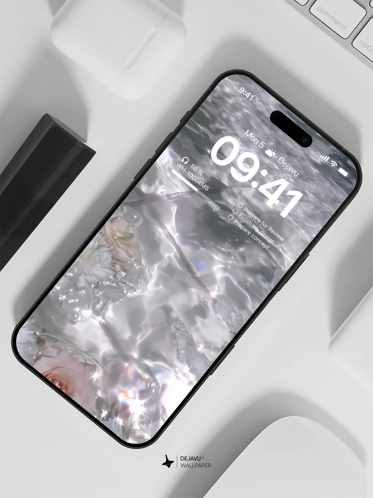 White Flowers Water Reflection Wallpaper 4K for iPhone Lock Screen