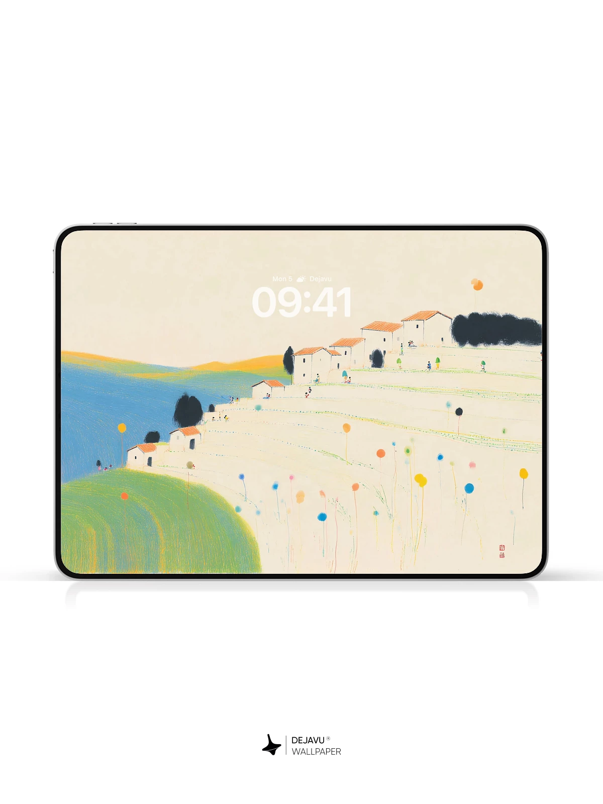 Pastel Landscape Village Wallpaper 4K for iPhone Lock Screen