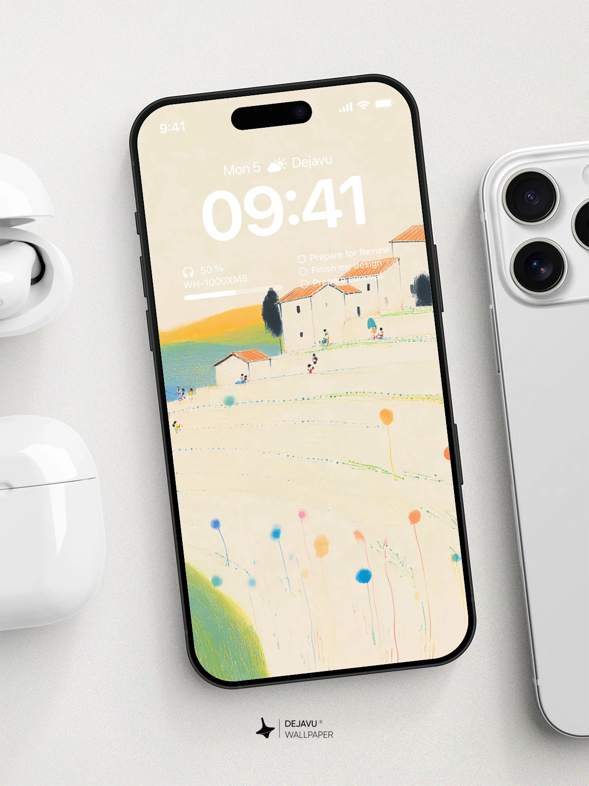 Pastel Landscape Village Wallpaper 4K for iPhone Lock Screen