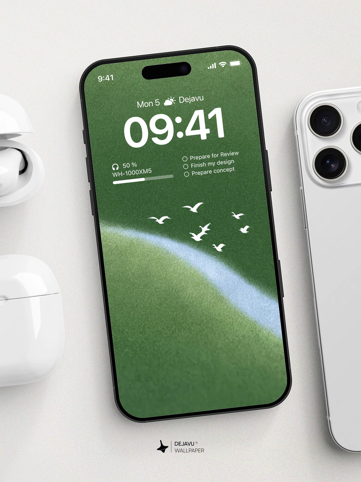 Minimalist Green Landscape Wallpaper 4K for iPhone Lock Screen