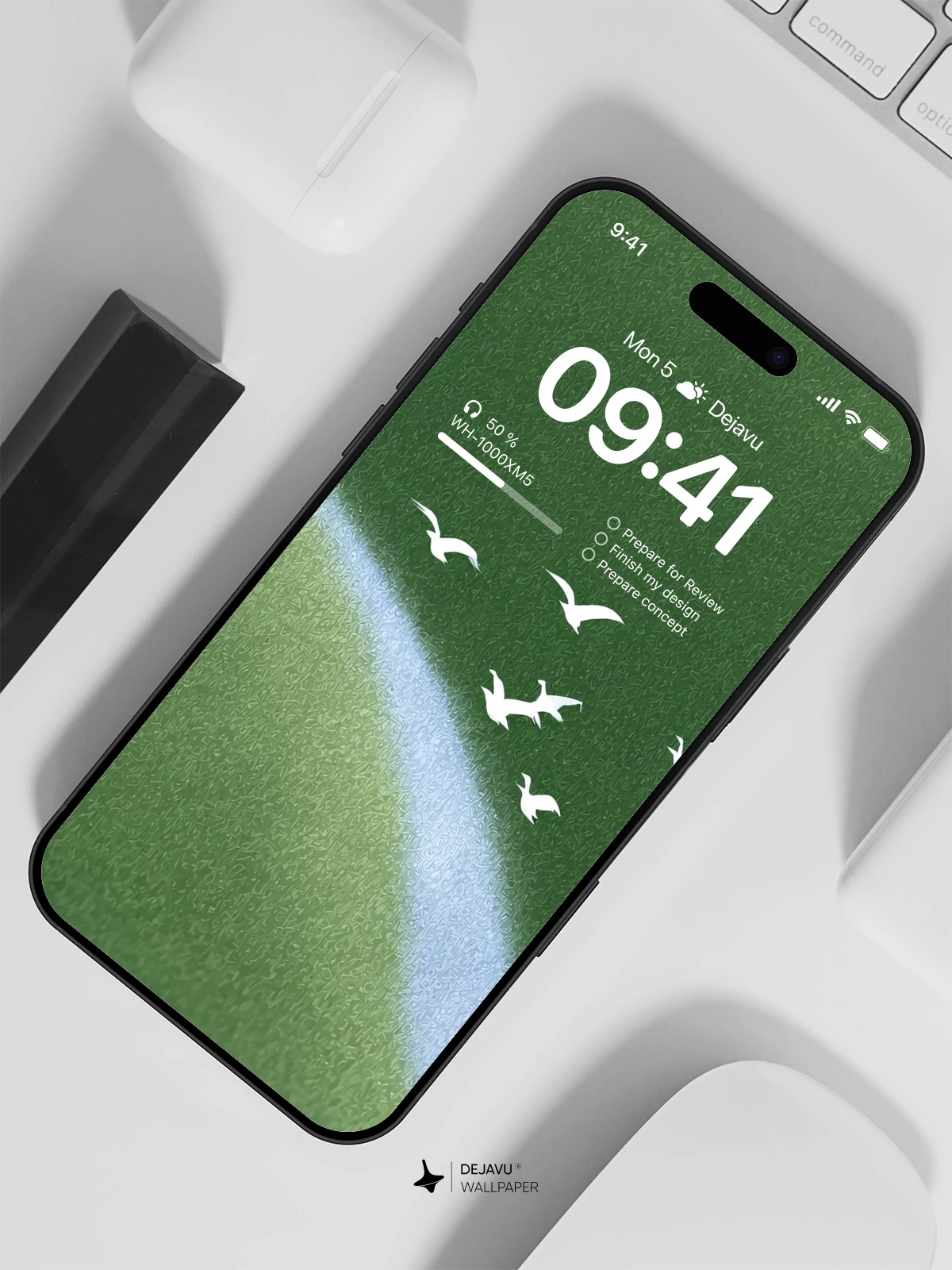 Minimalist Green Landscape Wallpaper 4K for iPhone Lock Screen