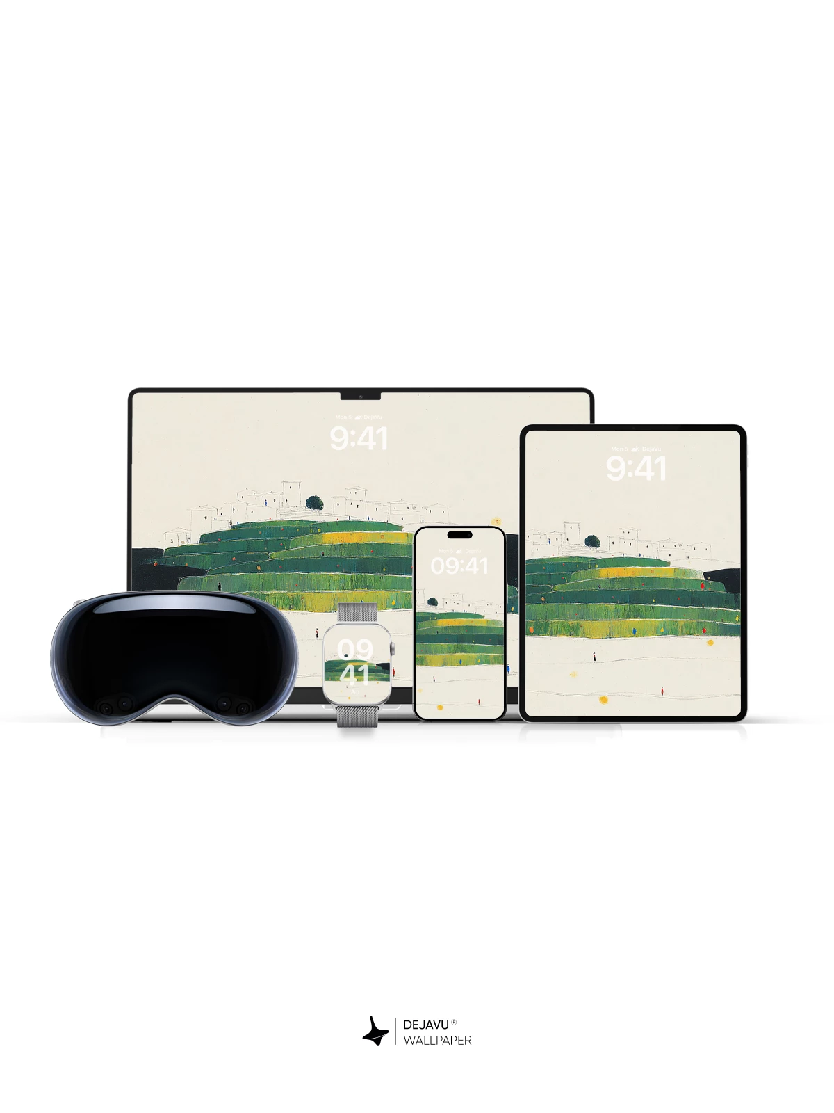 Abstract Green Hillside Village Wallpaper 4K for iPhone Lock Screen