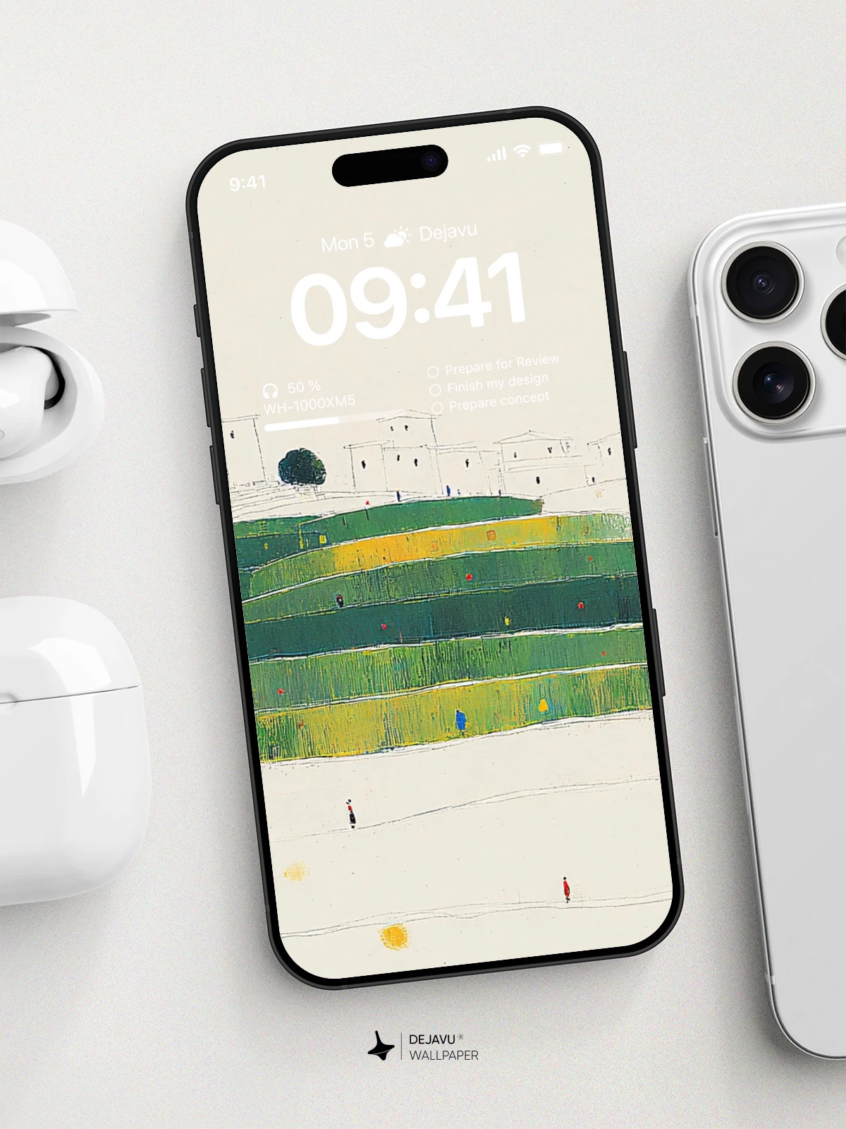Abstract Green Hillside Village Wallpaper 4K for iPhone Lock Screen