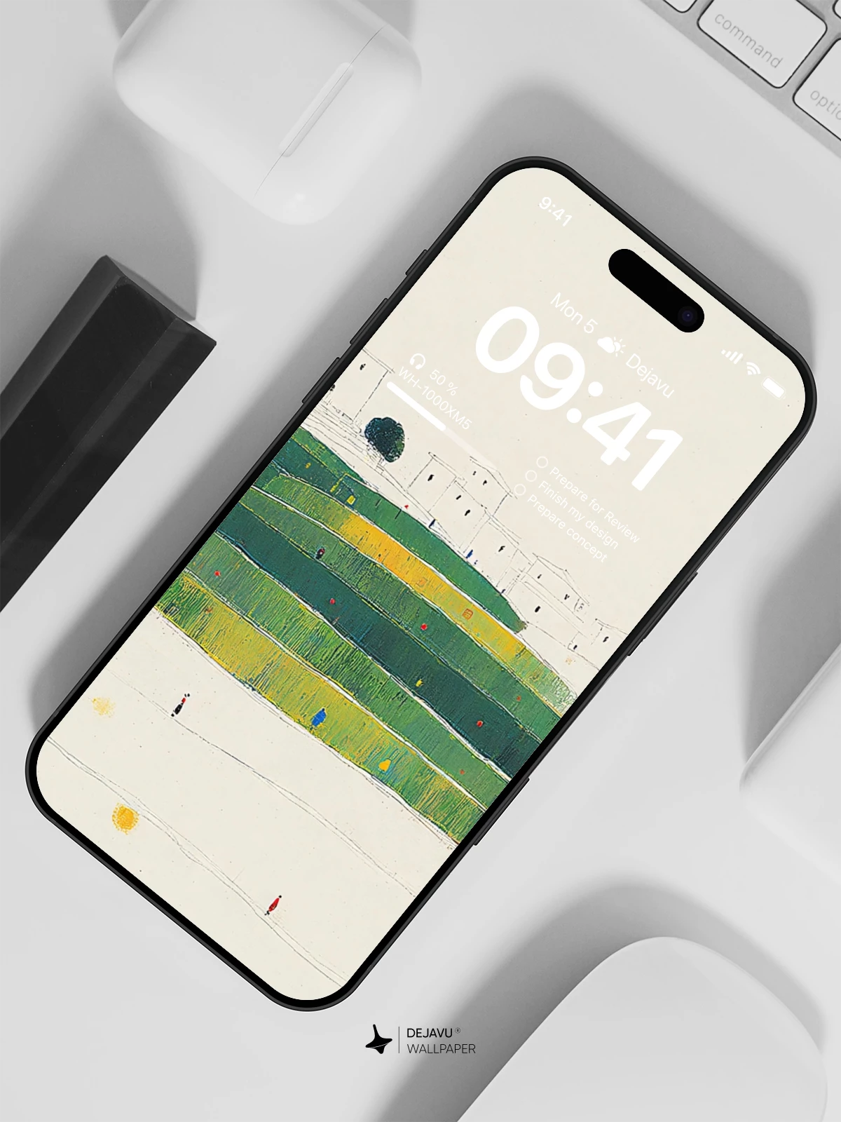 Abstract Green Hillside Village Wallpaper 4K for iPhone Lock Screen