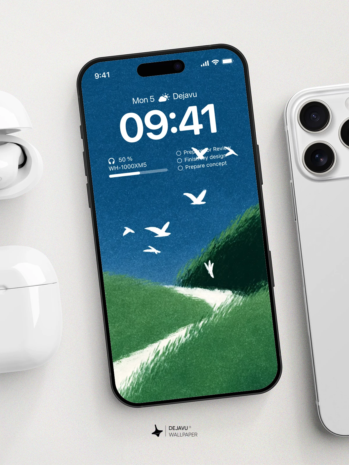 Green Hills and White Birds Wallpaper 4K for Mobile Background
