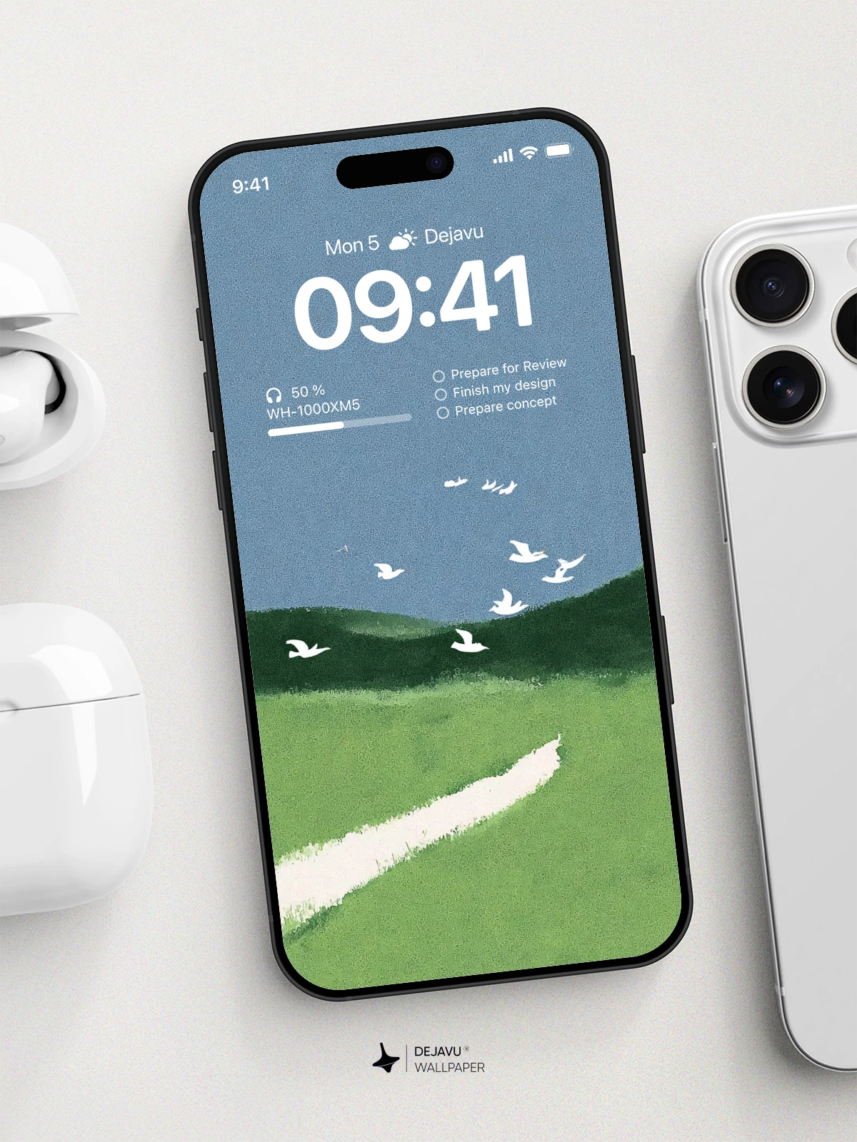 Minimalist Green Landscape Wallpaper 4K for iPhone Lock Screen