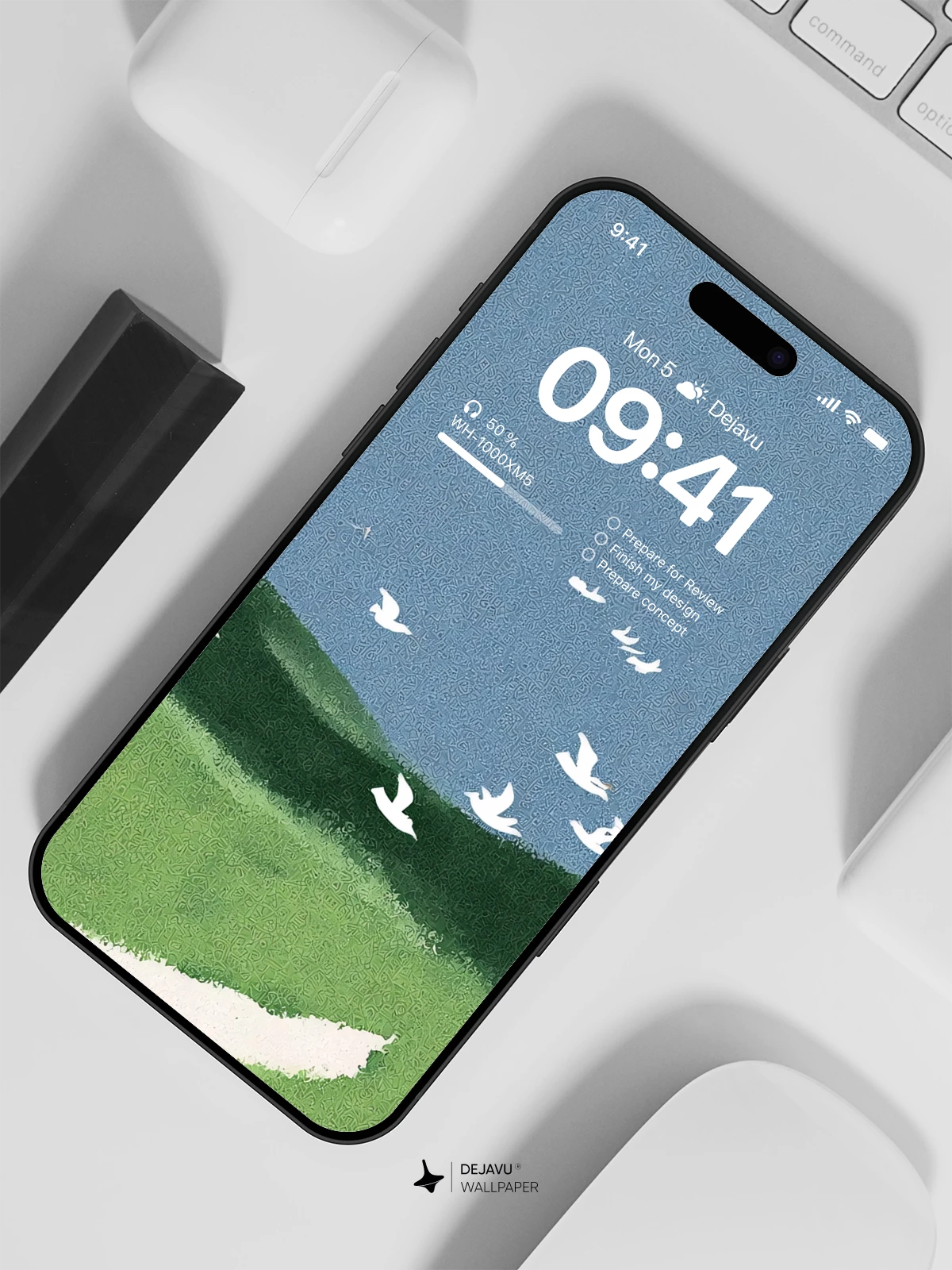Minimalist Green Landscape Wallpaper 4K for iPhone Lock Screen
