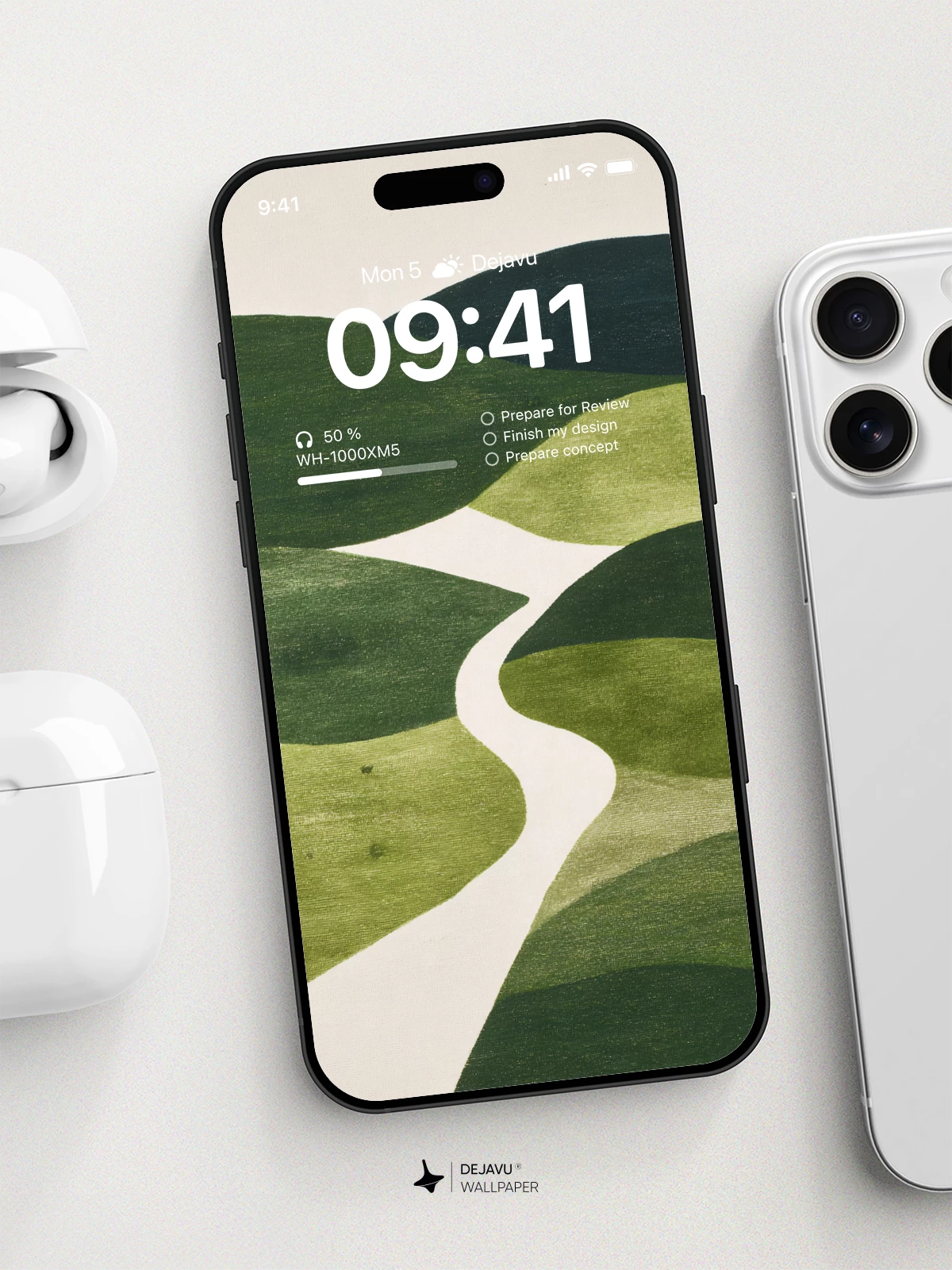 Abstract Green Hills Landscape Wallpaper 4K for iPhone Lock Screen