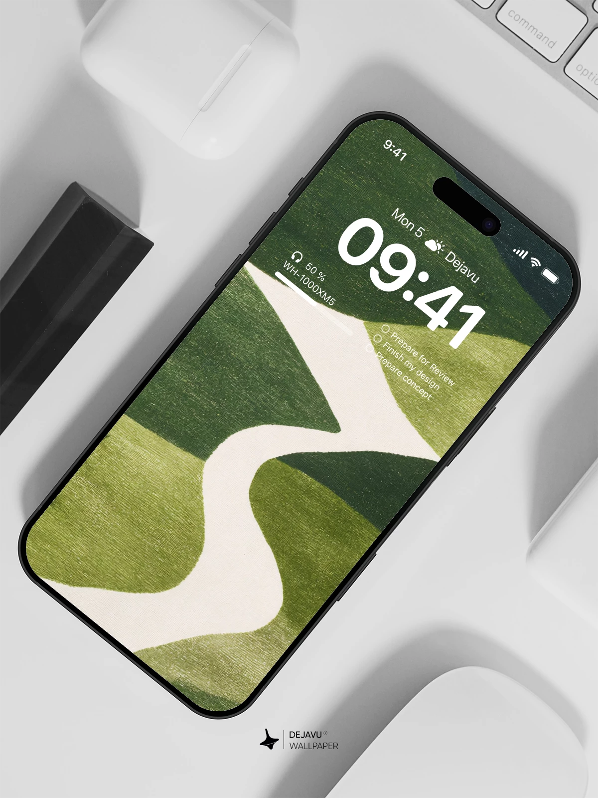 Abstract Green Hills Landscape Wallpaper 4K for iPhone Lock Screen