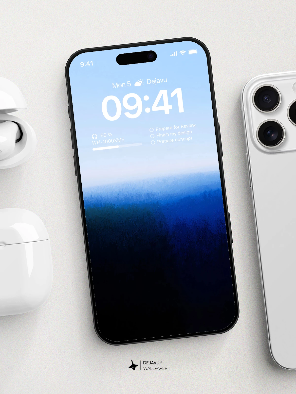 Blue Gradient Forest Landscape Wallpaper 4K for iPhone Lock Screen
