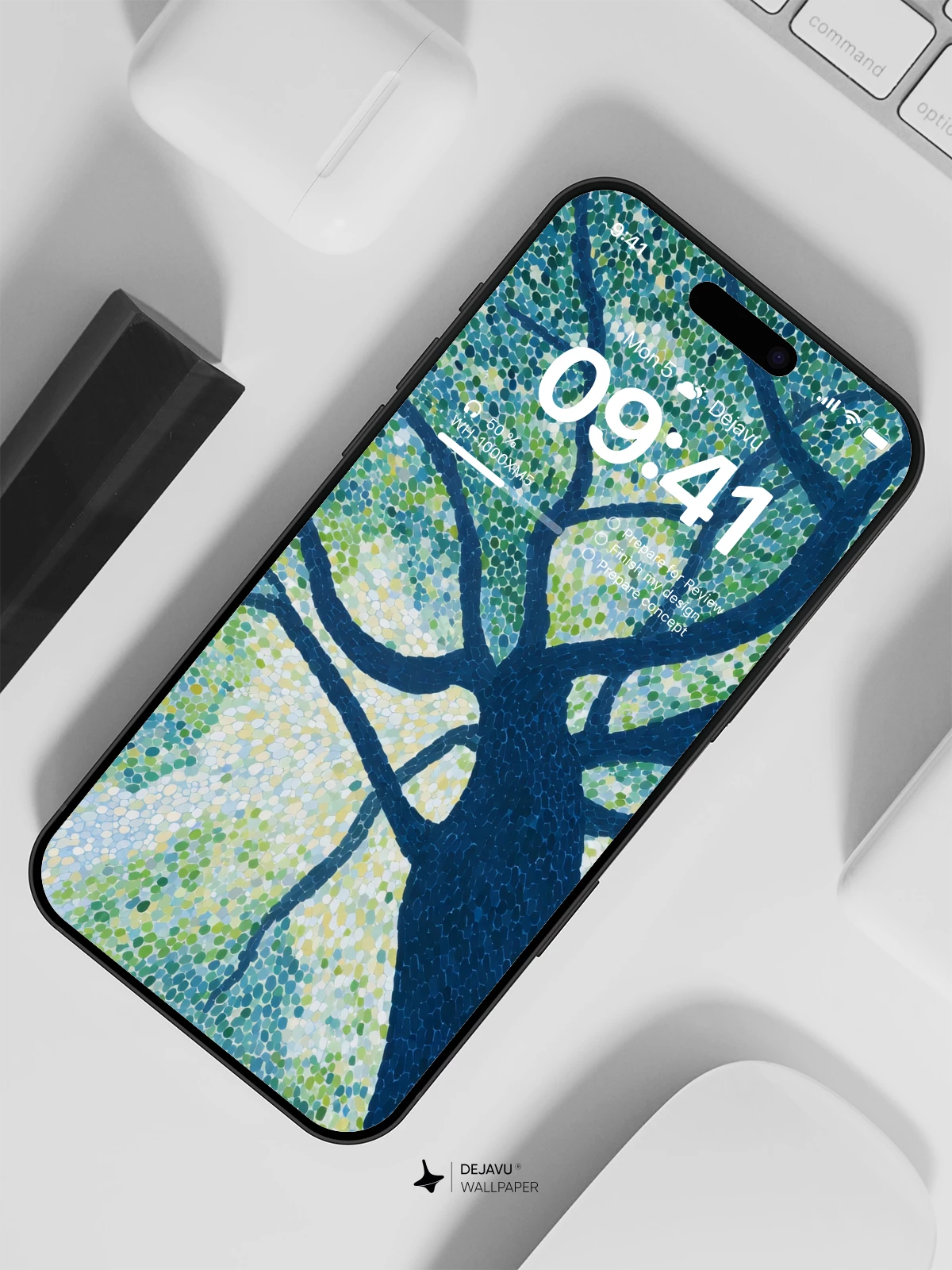 Pointillist Tree Nature Wallpaper 4K for iPhone Lock Screen