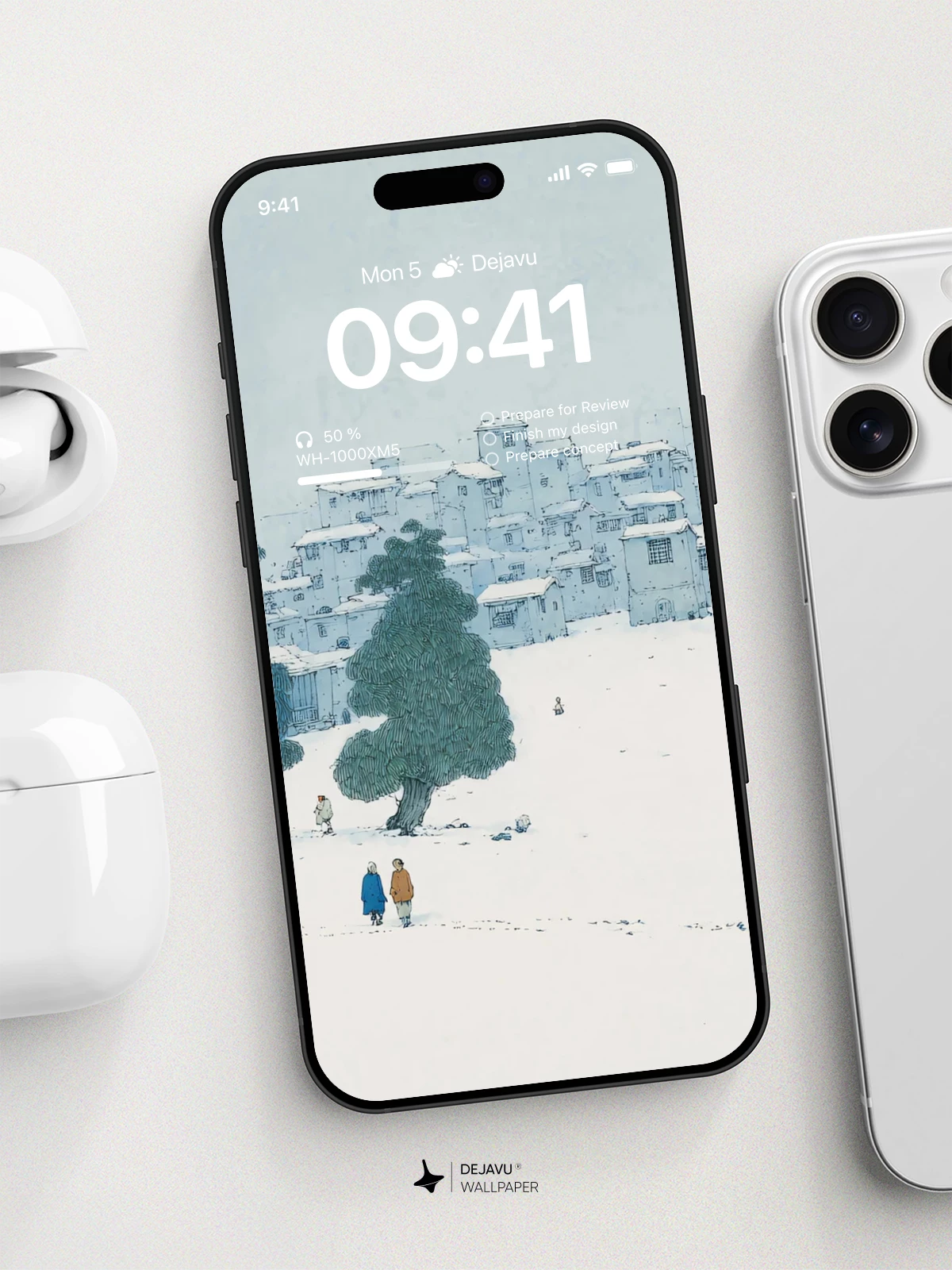 Winter Snowy Town Landscape Wallpaper 4K for iPhone Lock Screen