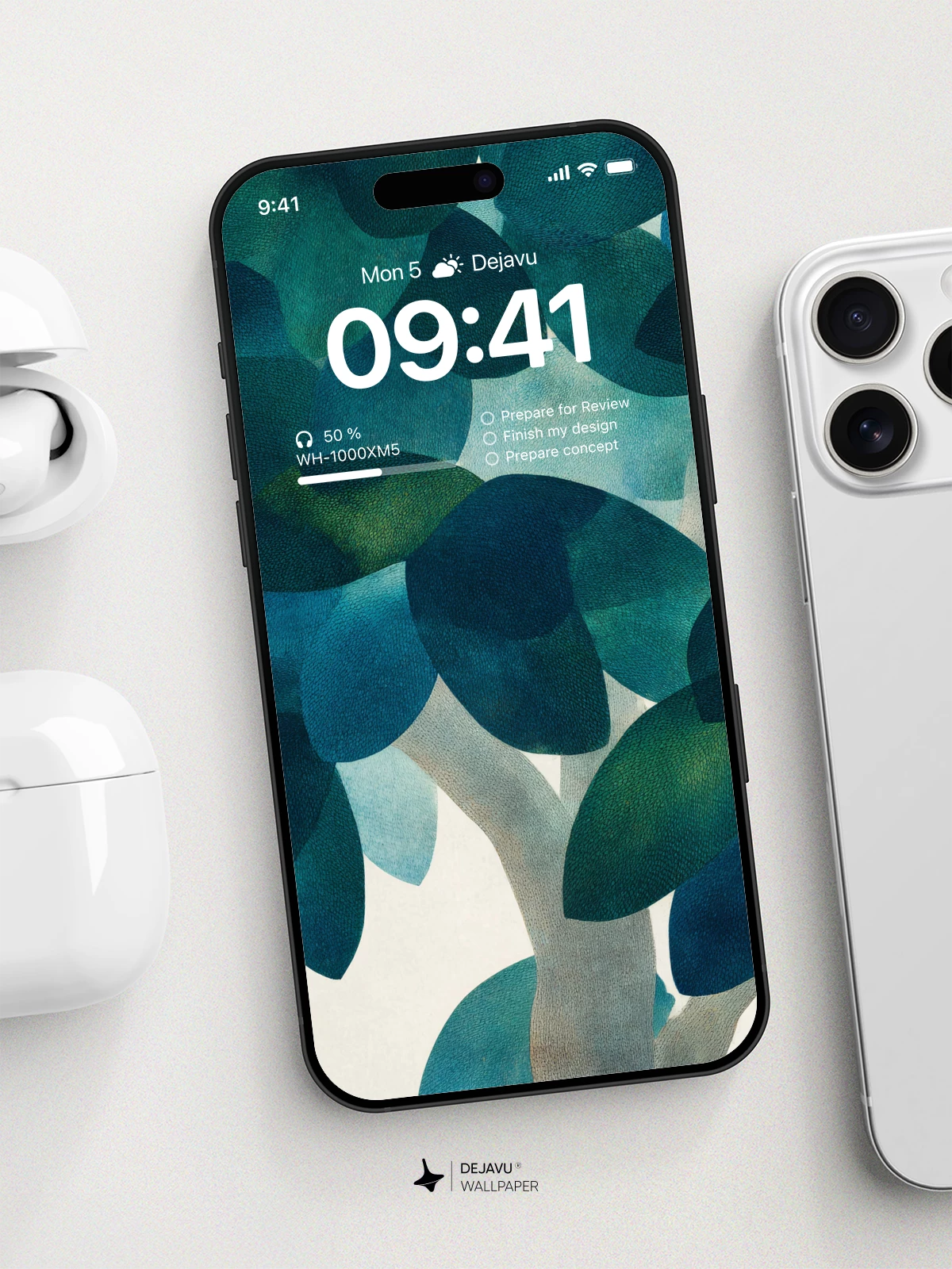 Abstract Teal Leaves Wallpaper 4K for iPhone Lock Screen