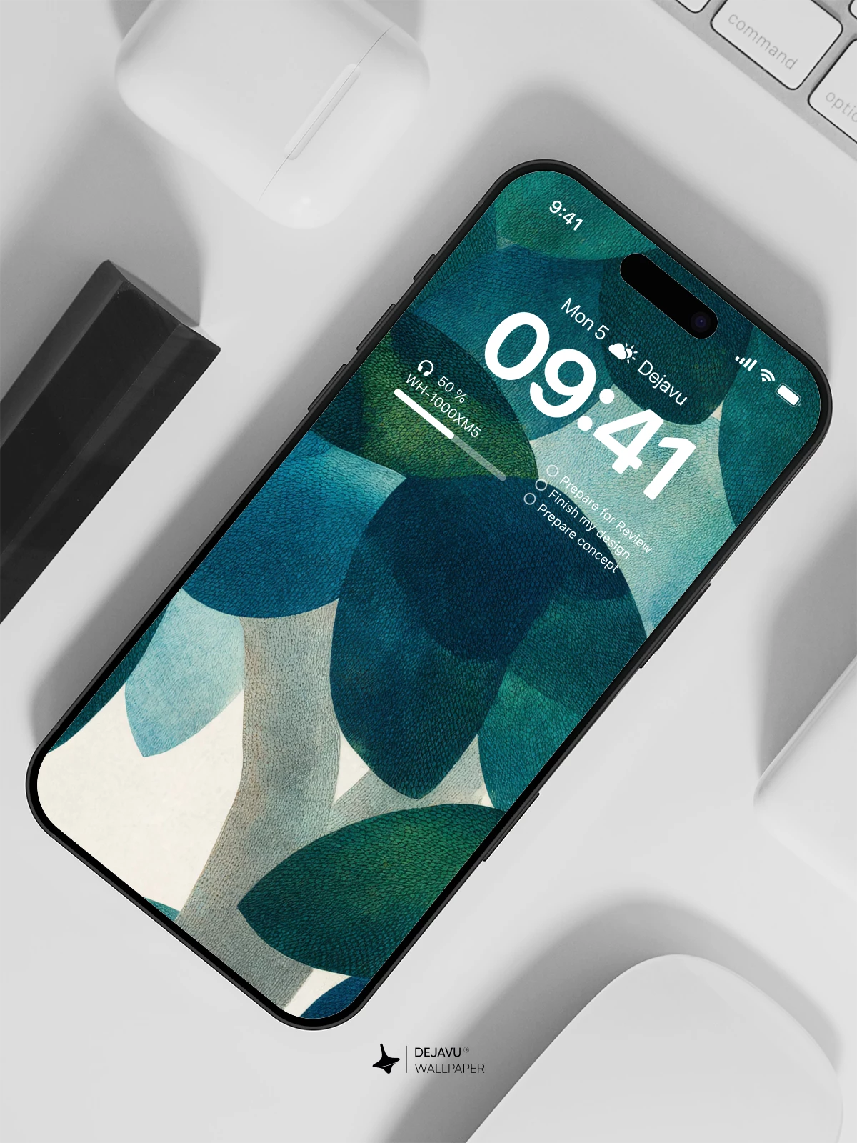 Abstract Teal Leaves Wallpaper 4K for iPhone Lock Screen