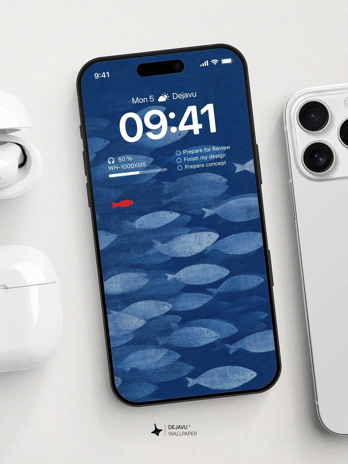 Blue Fish School Red Fish Minimalist Wallpaper 4K for iPhone Lock Screen