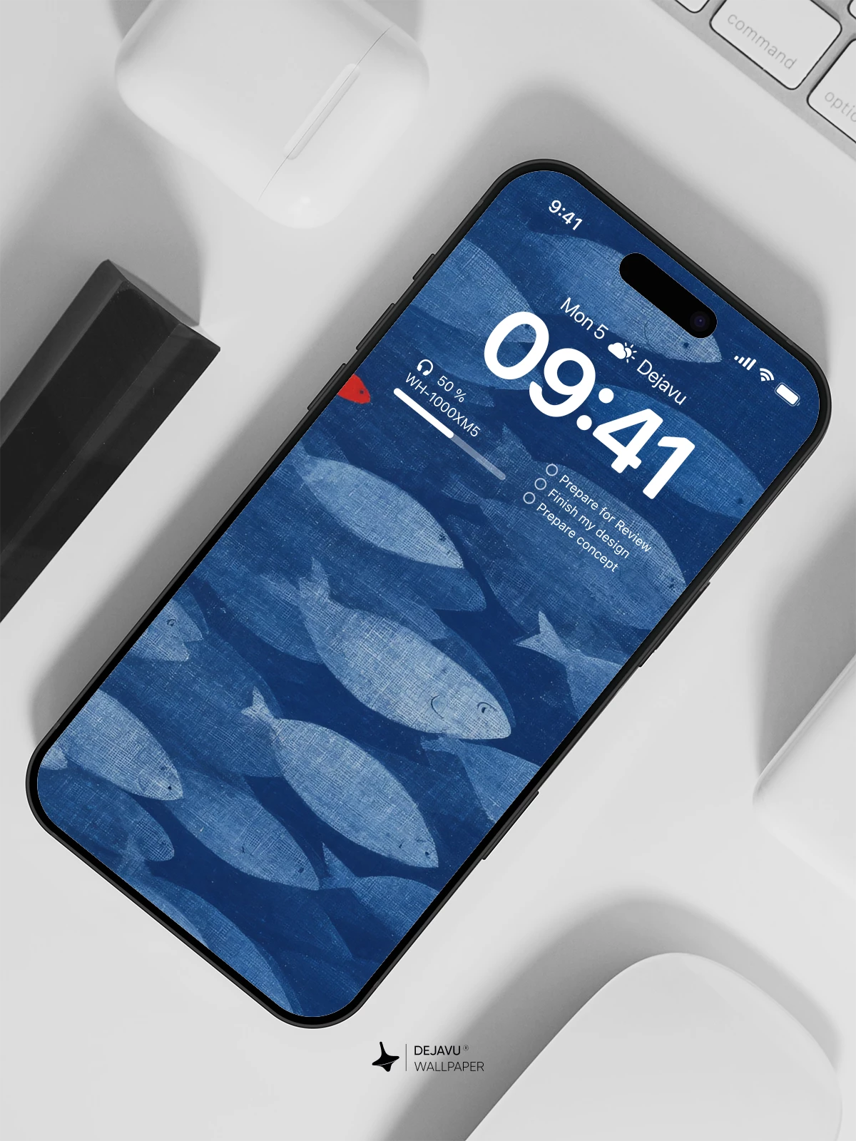 Blue Fish School Red Fish Minimalist Wallpaper 4K for iPhone Lock Screen