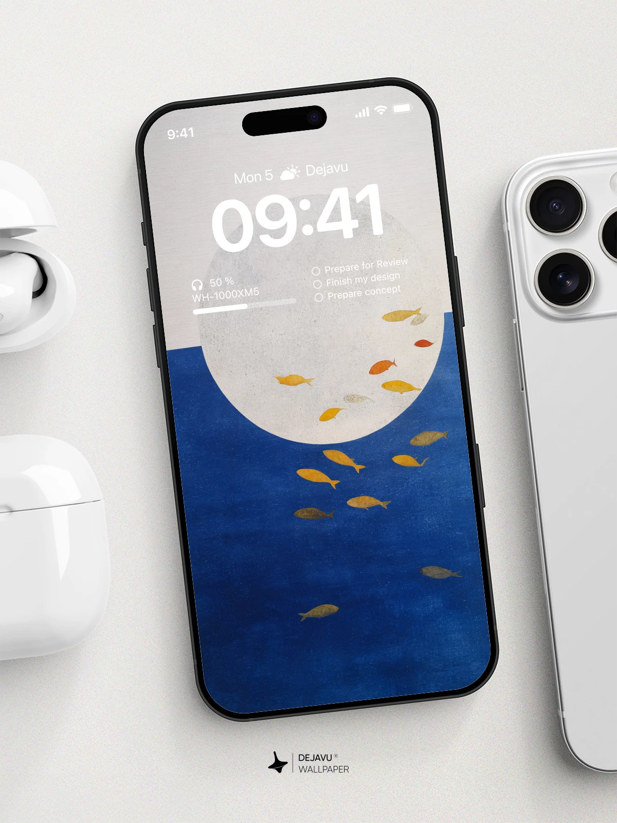 Minimalist Ocean Moon Fish Wallpaper 4K for iPhone Lock Screen