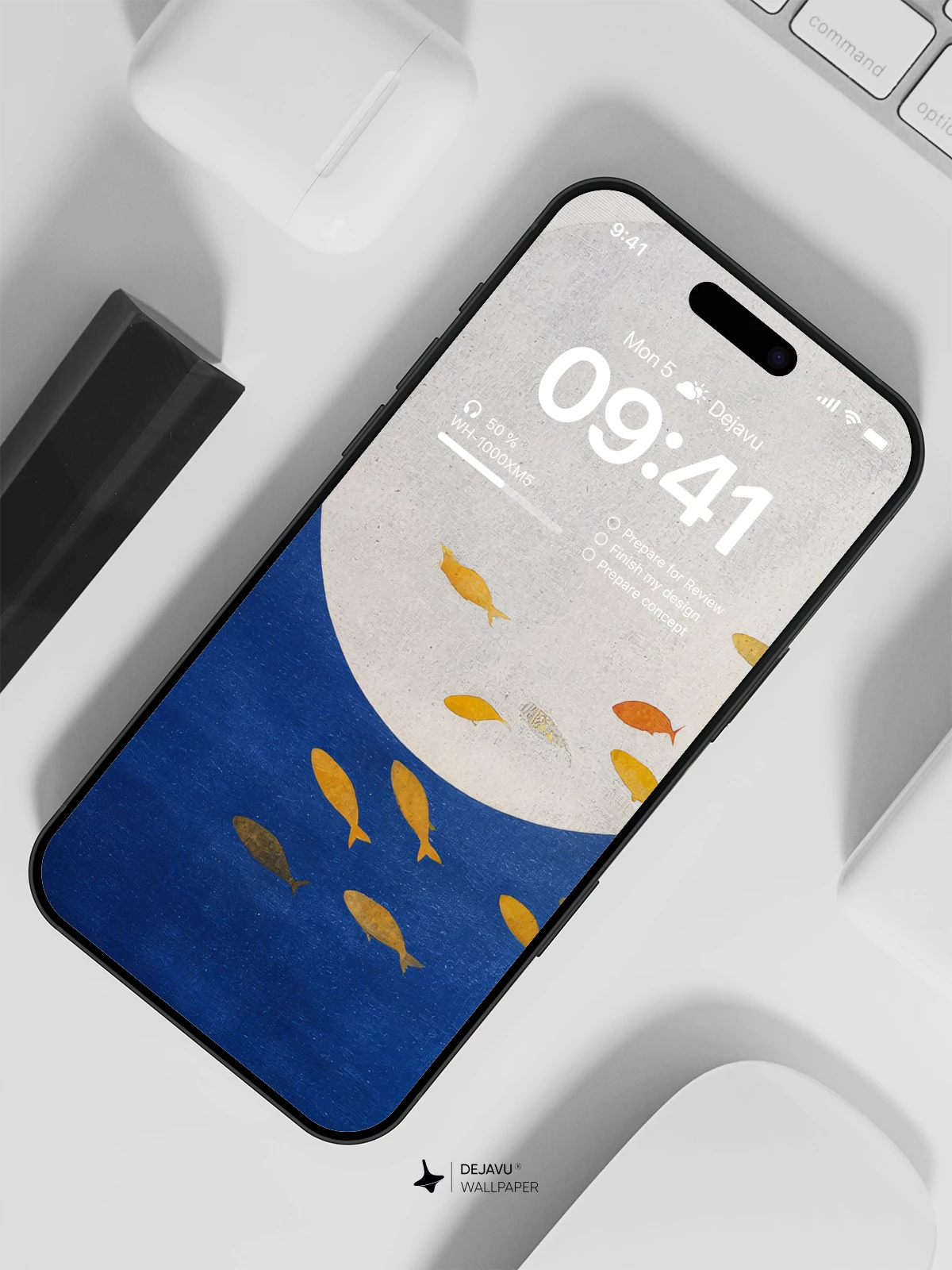 Minimalist Ocean Moon Fish Wallpaper 4K for iPhone Lock Screen