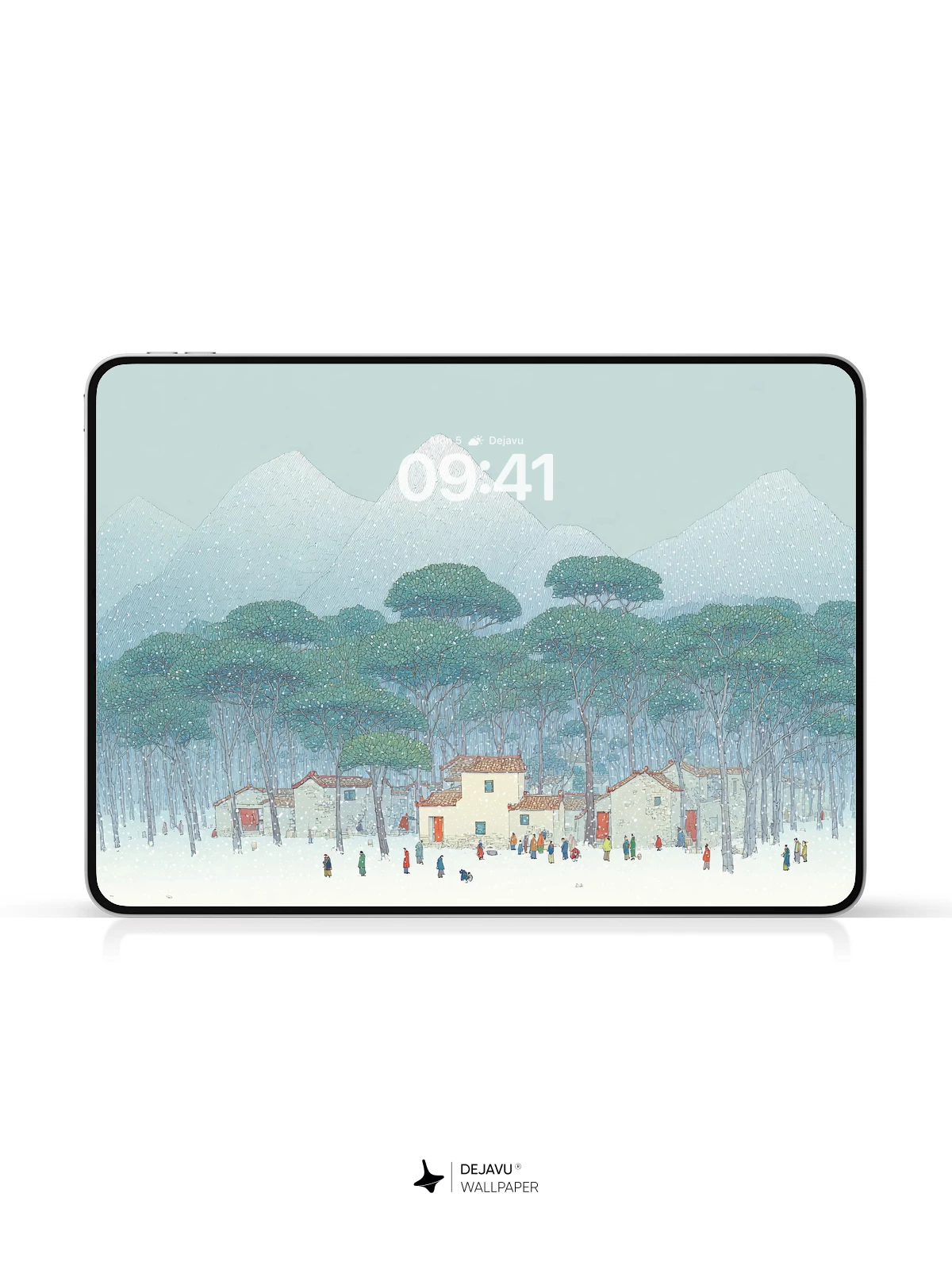 Snowy Mountain Village Illustration Wallpaper 4K for iPhone Lock Screen